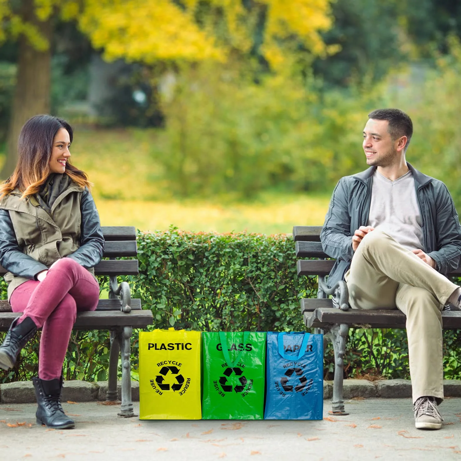 Système de tri sélectif Lot de 3 sacs de recyclage réutilisables pour plastique papier et ferraille