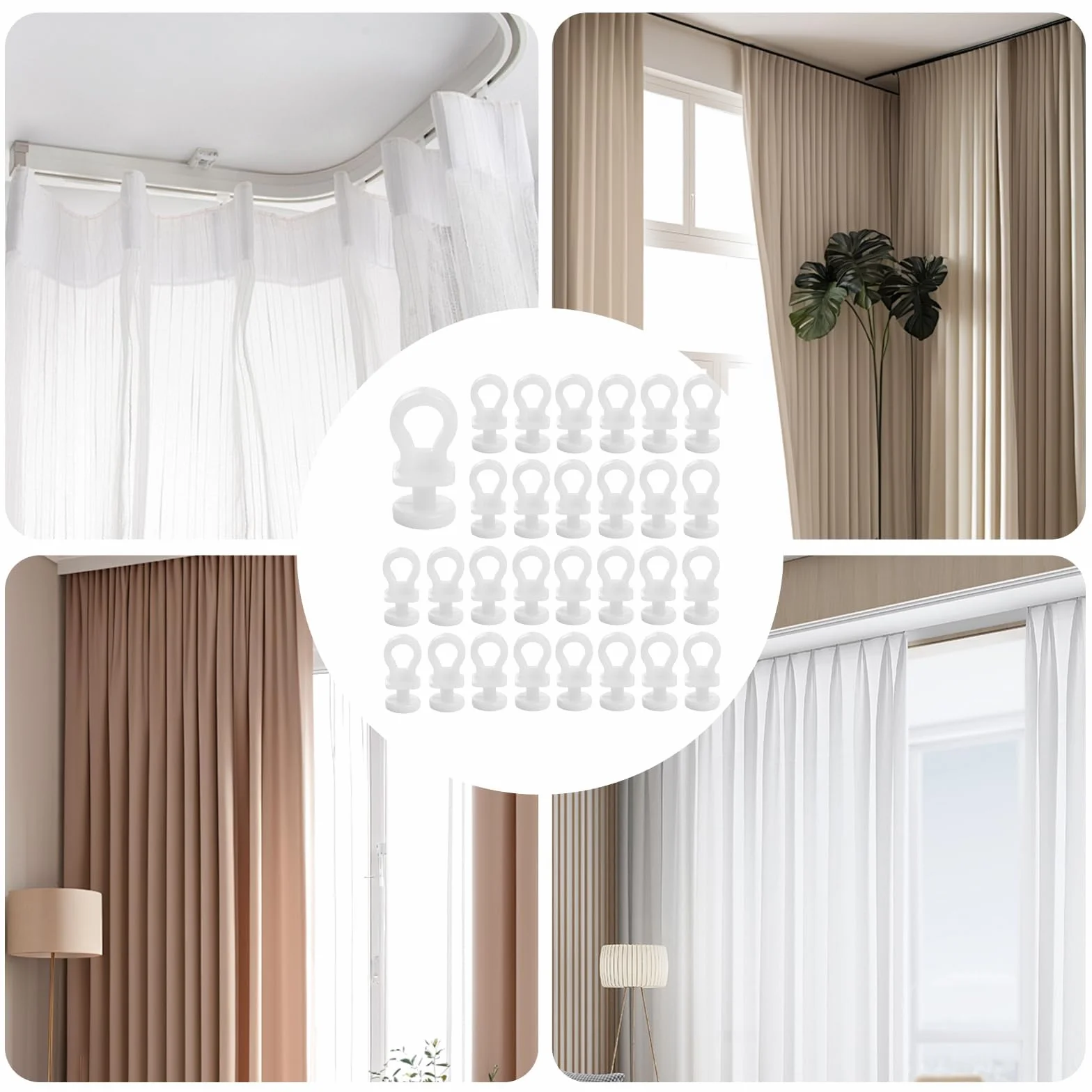 Glisseur pour Rail Rideaux 23x10x4 mm, Coulissant Crochet de Rideau, Compatible avec Rails pour Salle de Bain, Cuisine et Salon