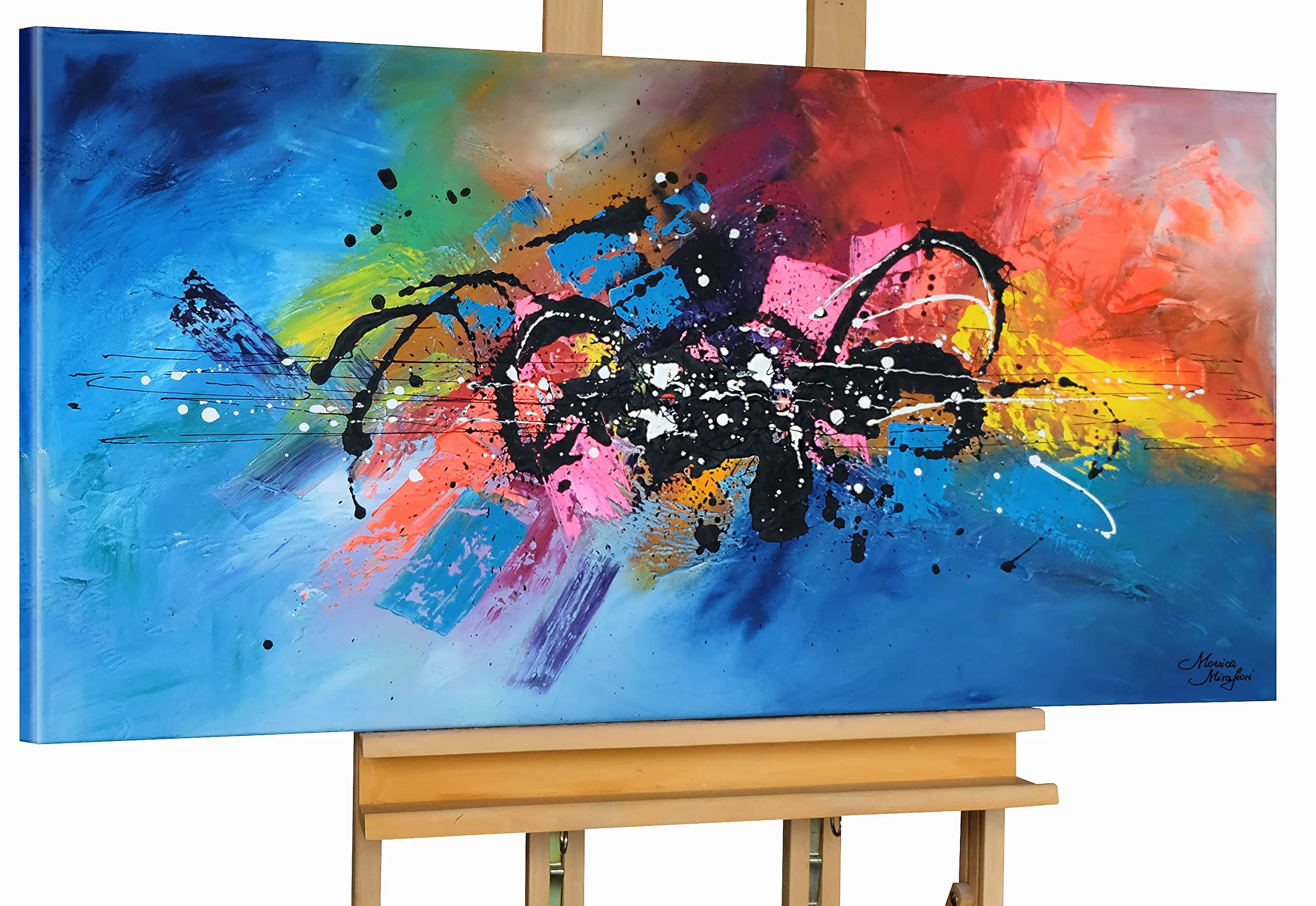 Tableau Peint à la Main 140x70 cm Toile sur Cadre en Bois