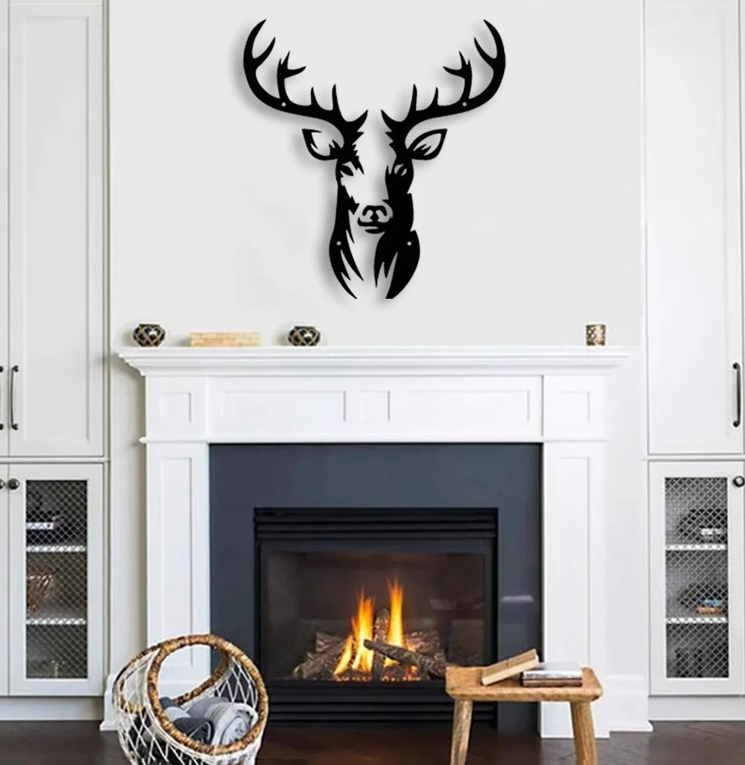 Huspox Grand Art Mural Cerf en Métal Décoration 41x45cm, Décoration de Chasse pour Salon