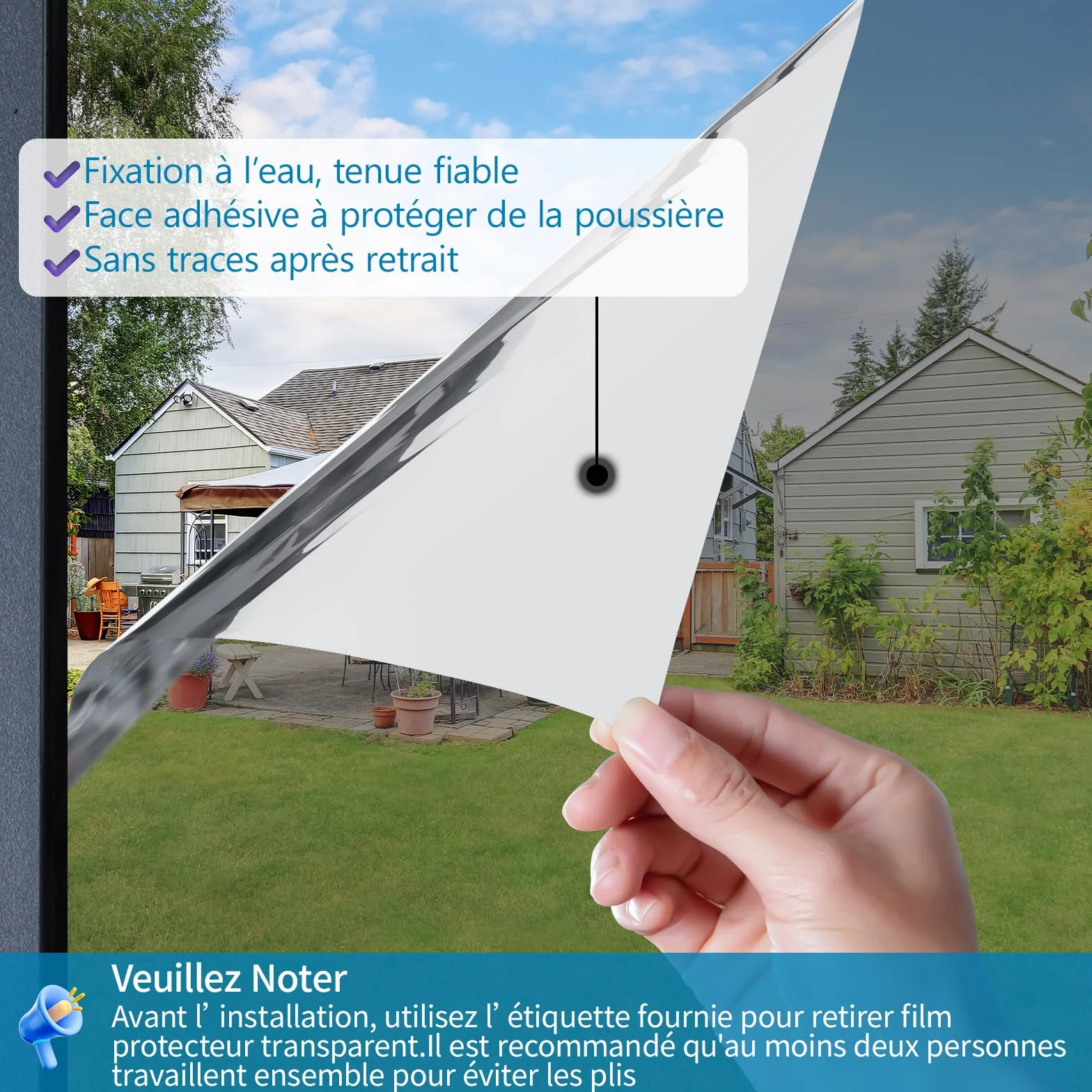 Film Fenetre Anti Regard sans Colle Anti Chaleur Effet Miroir sans Tain Brise Vue Anti UV 44.5x200cm