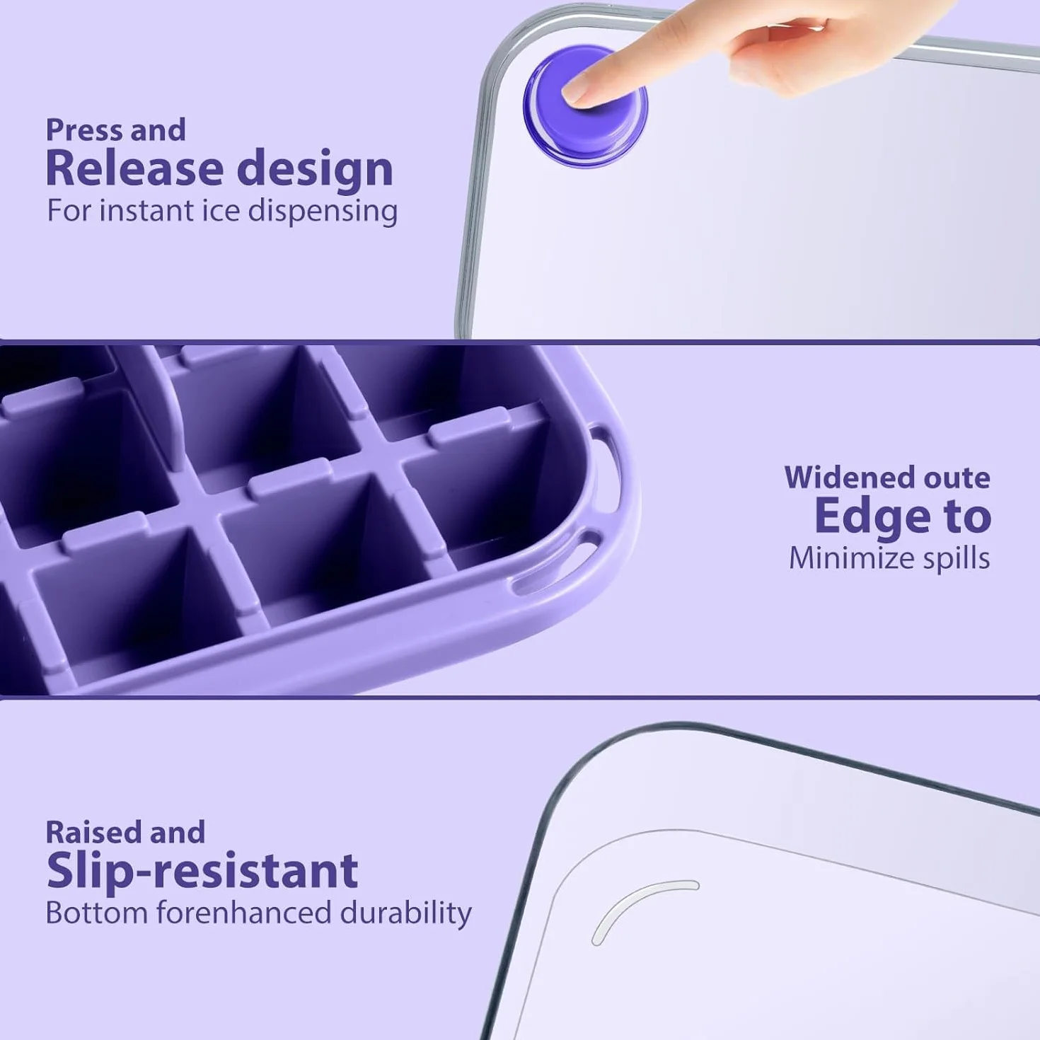 Bac à Glaçons 64 Carrés Qualité Alimentaire Sans BPA Couvercle Libération Rapide Violet