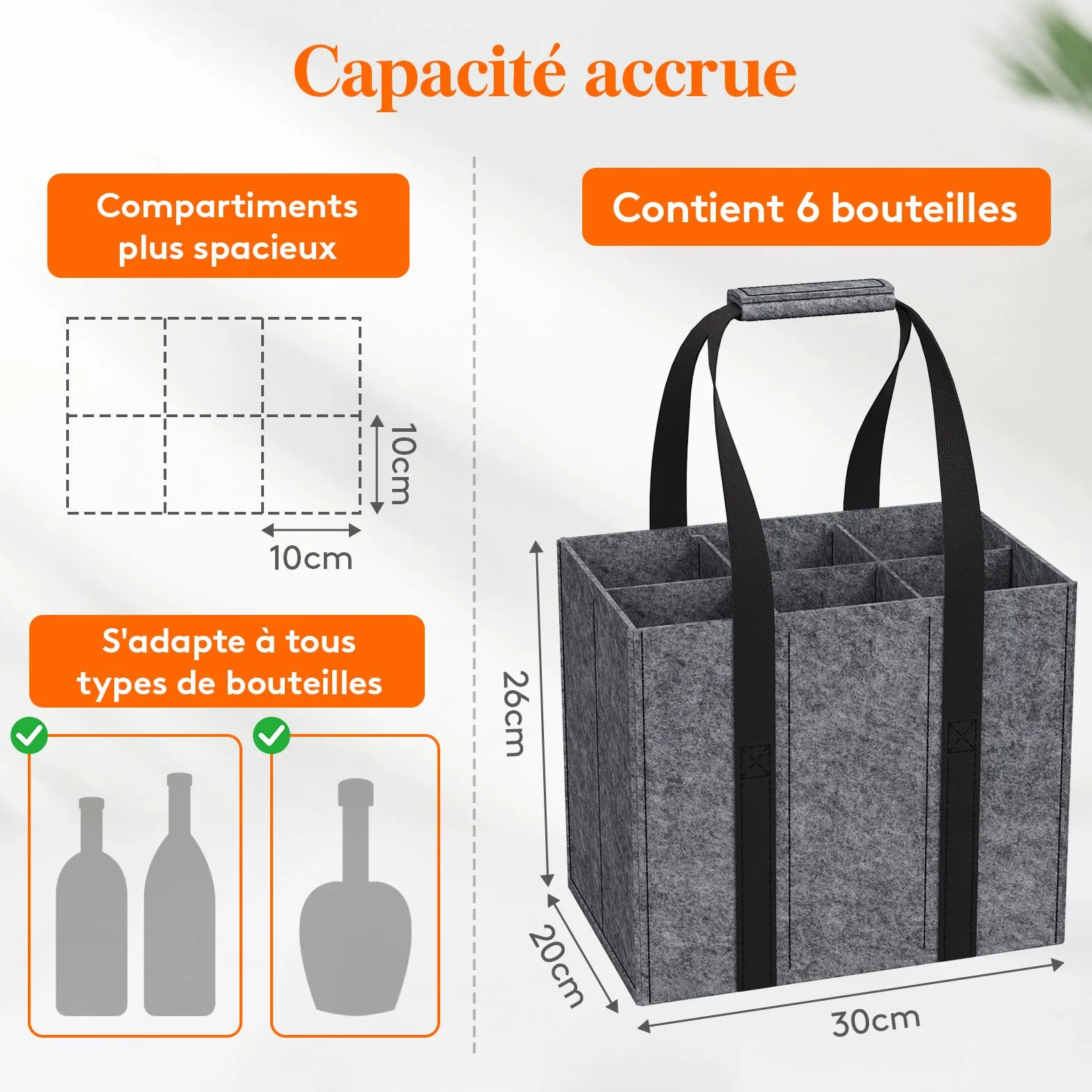Lifewit Sac Bouteille en Feutre Robuste, Porte Bouteille pour 6 Bouteilles de 1,5 L, 30 x 20 x 26 cm