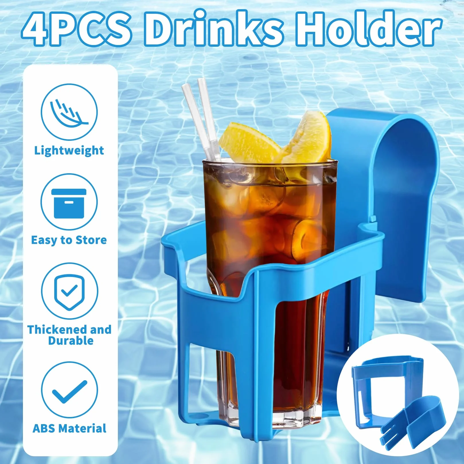 Lot de 4 porte-gobelets de piscine sans déversement - Accessoires en plastique bleu