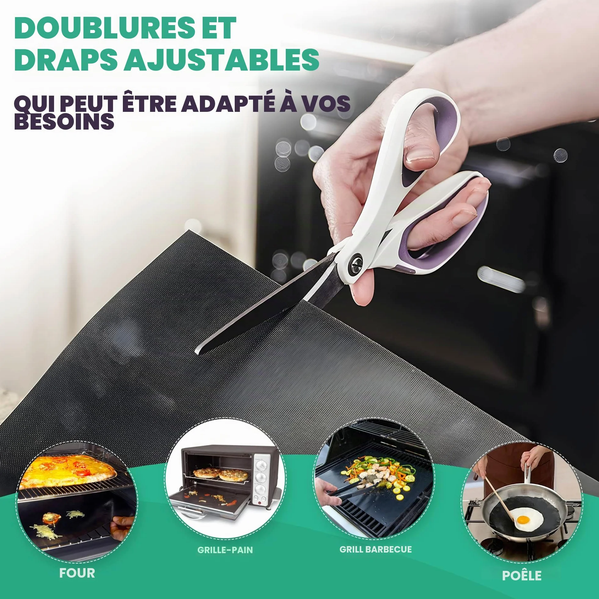 Lot de 2 grands revêtements de four robustes en téflon antiadhésifs pour gaz, électriques et ventilateurs