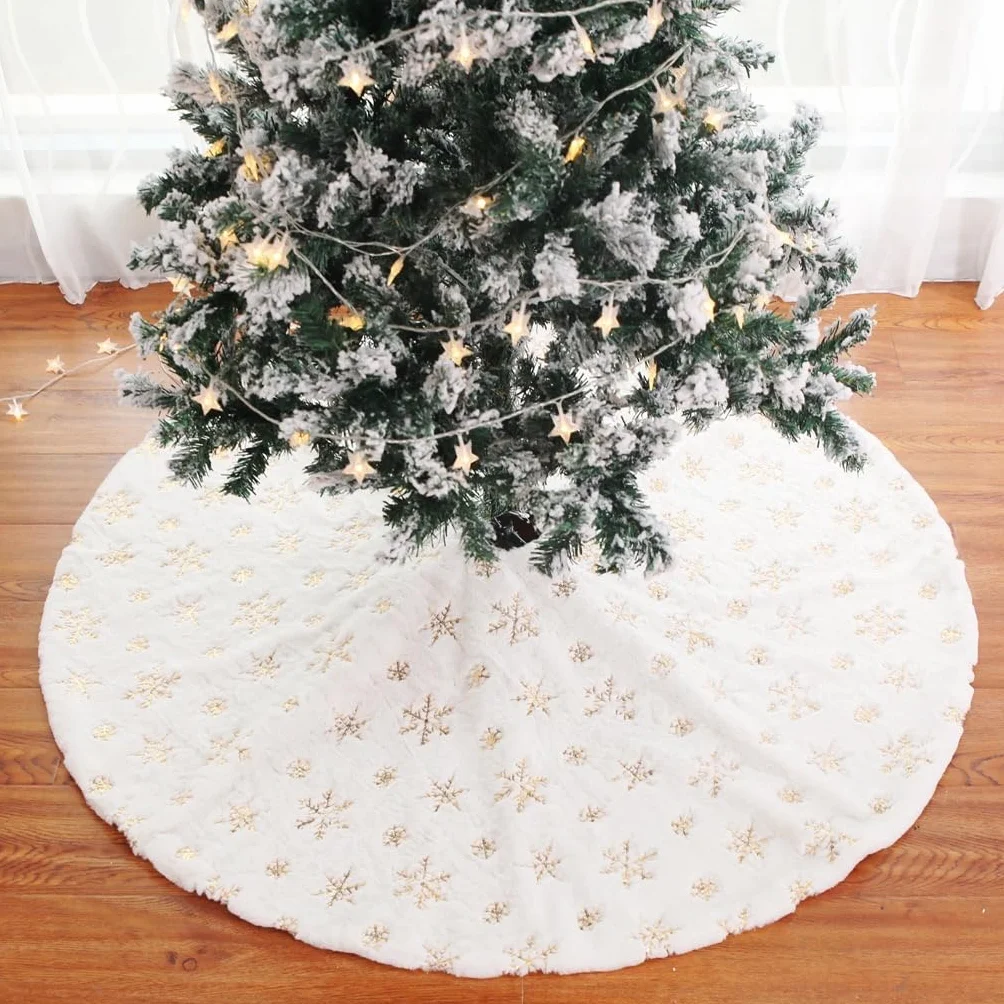 Jupe pour Sapin de Noël Or 90cm Blanche Flocon de Neige