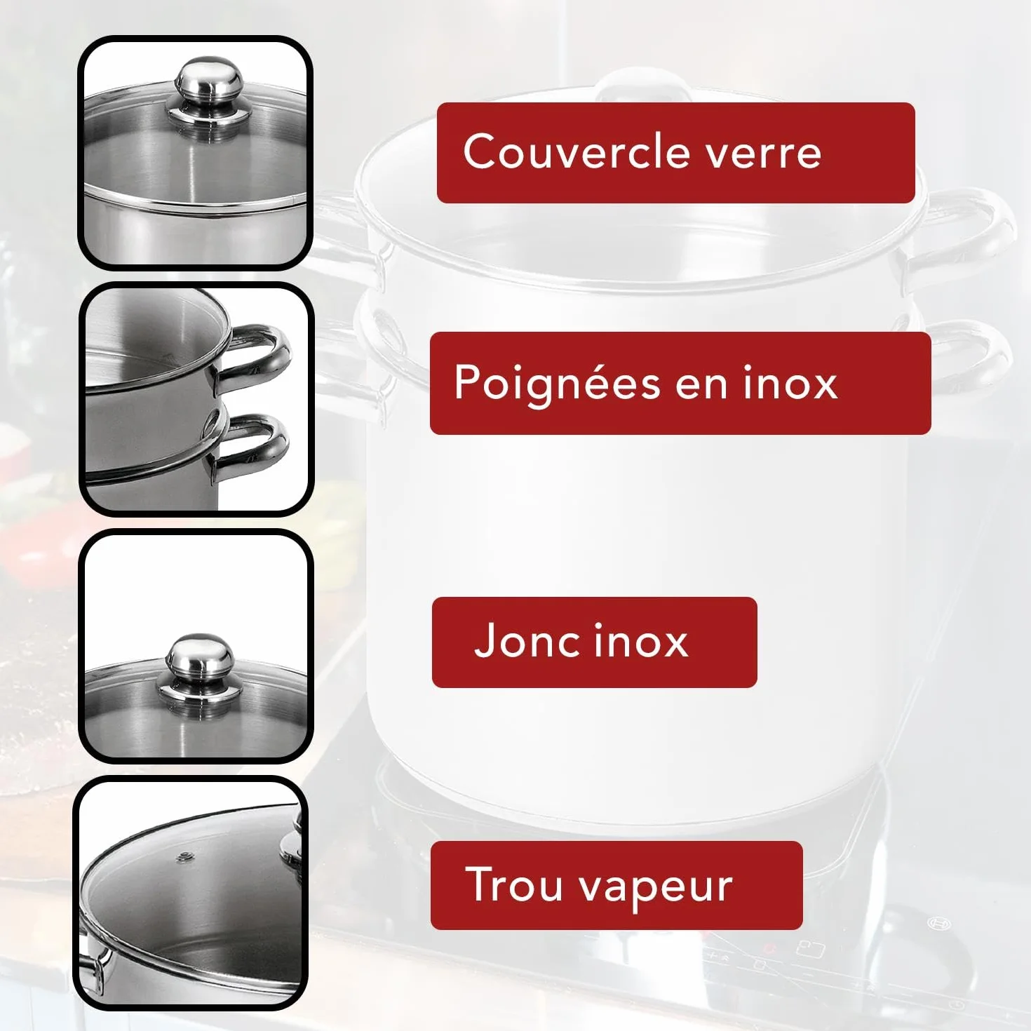 BAUMALU Combiné Traiteur Couscoussier Acier Inox Ø24cm 9L Triple Fond Diffuseur Induction