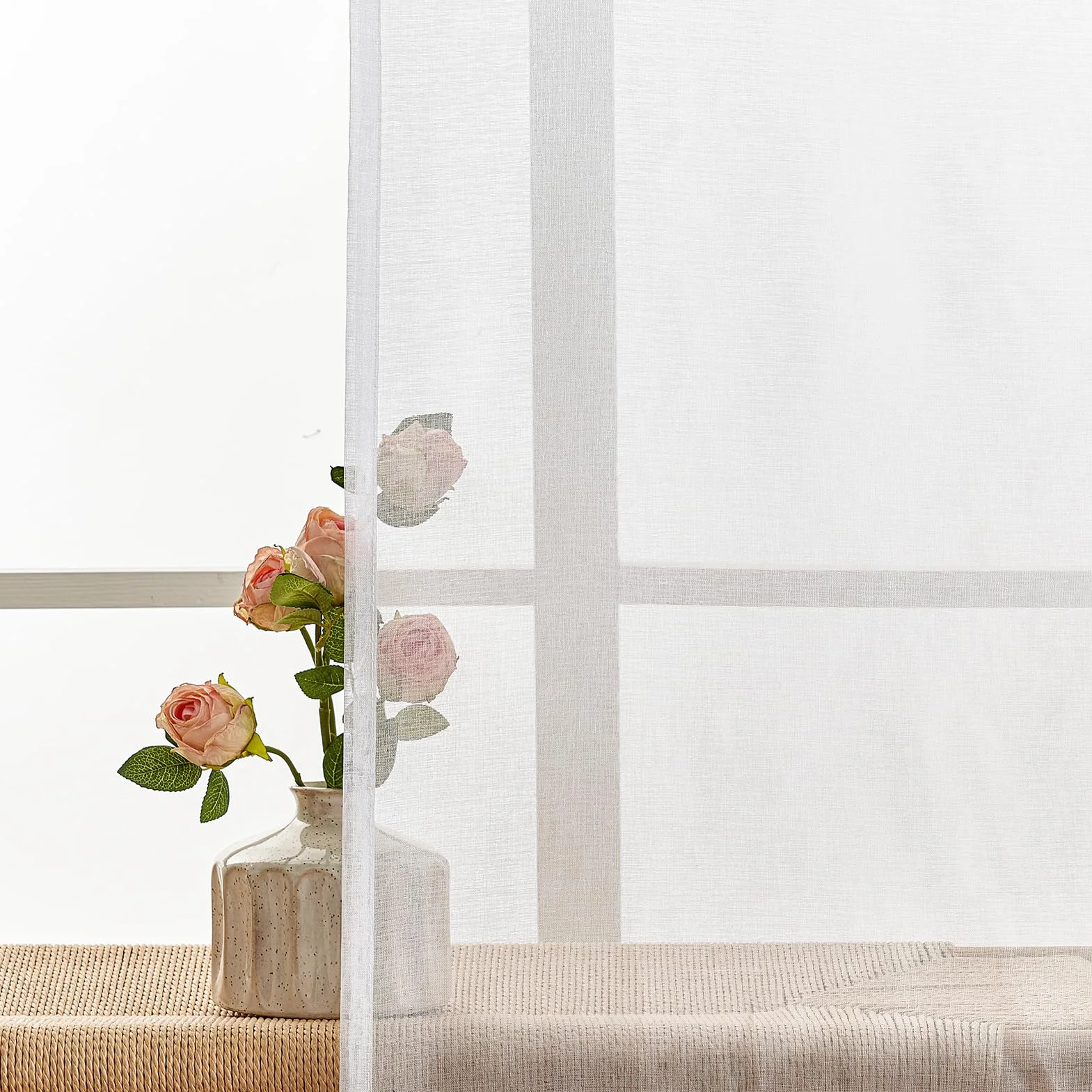 Topfinel Voilages à œillets rideaux transparents 2 panneaux blanc 140 cm x 122 cm