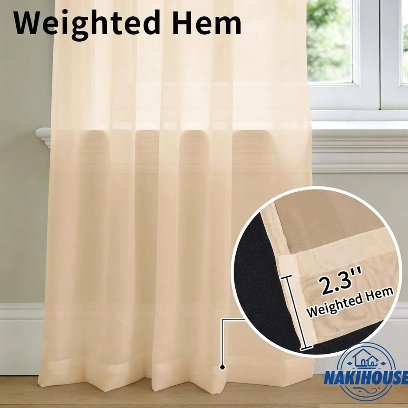 Rideaux en voile 114,3 cm filtrant la lumière pour salon