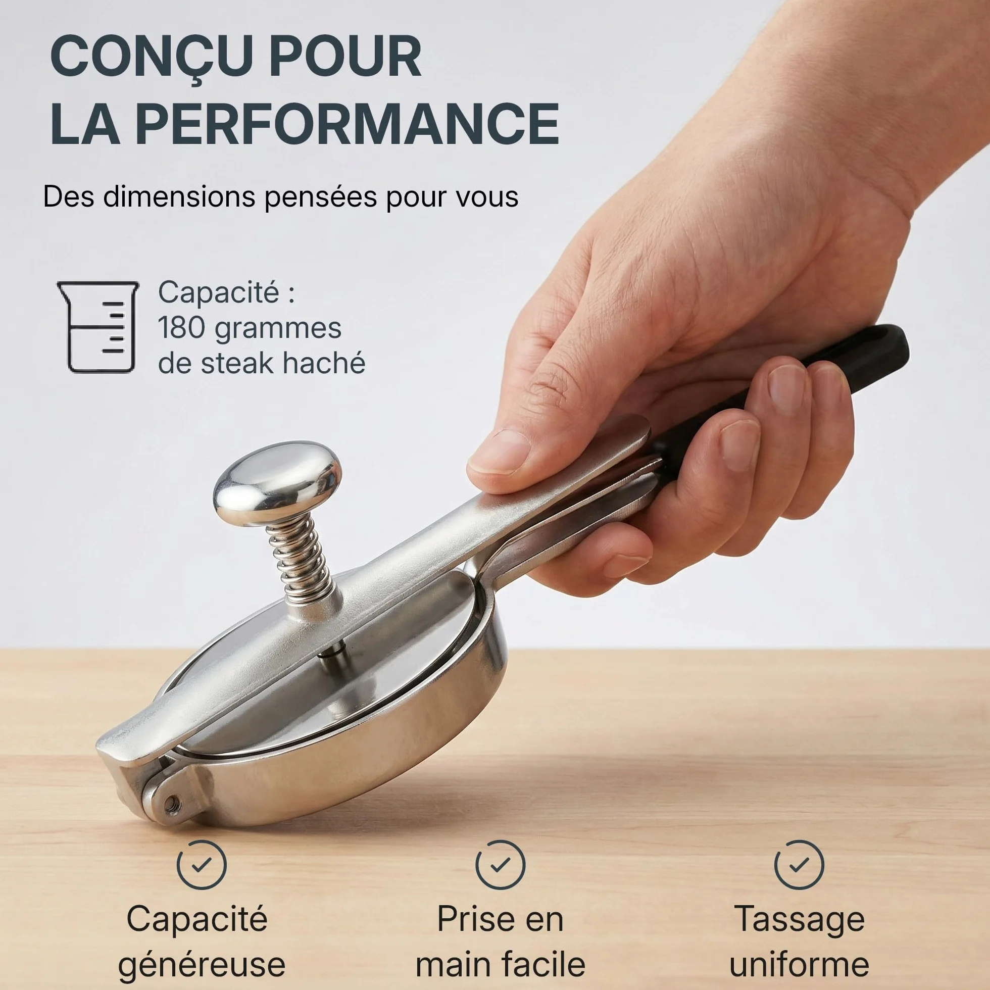 Reconstitueur à Steak Ovale en Inox 172 ml Gris Spécial Boucher pour Hamburger