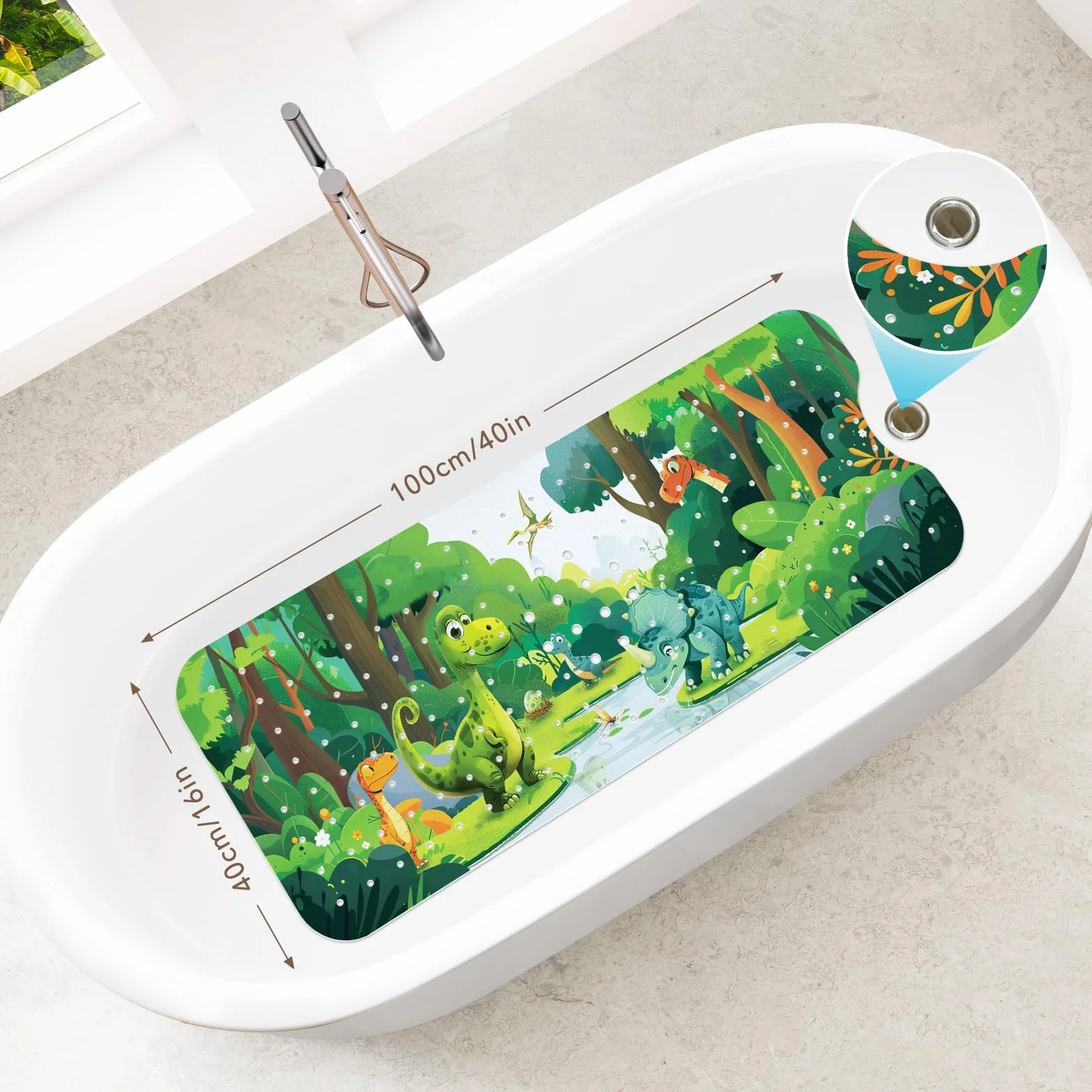 SHUCHING Tapis de Bain Antiderapant Enfant 100 x 40 cm sans BPA Lavable en Machine Dinosaure
