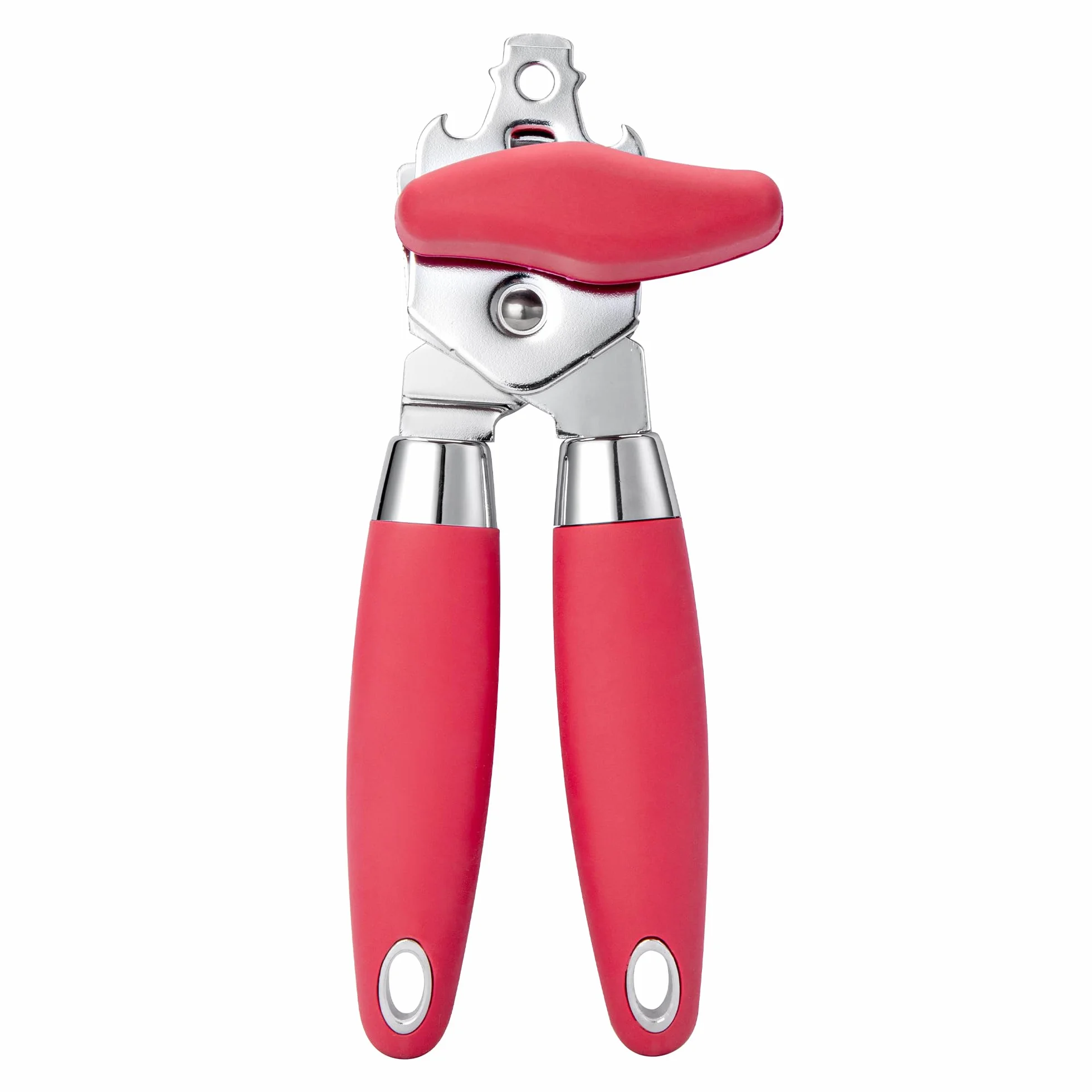 TJ POP Ouvre-boîte manuel robuste en acier inoxydable, lame tranchante, poignées antidérapantes (rouge)