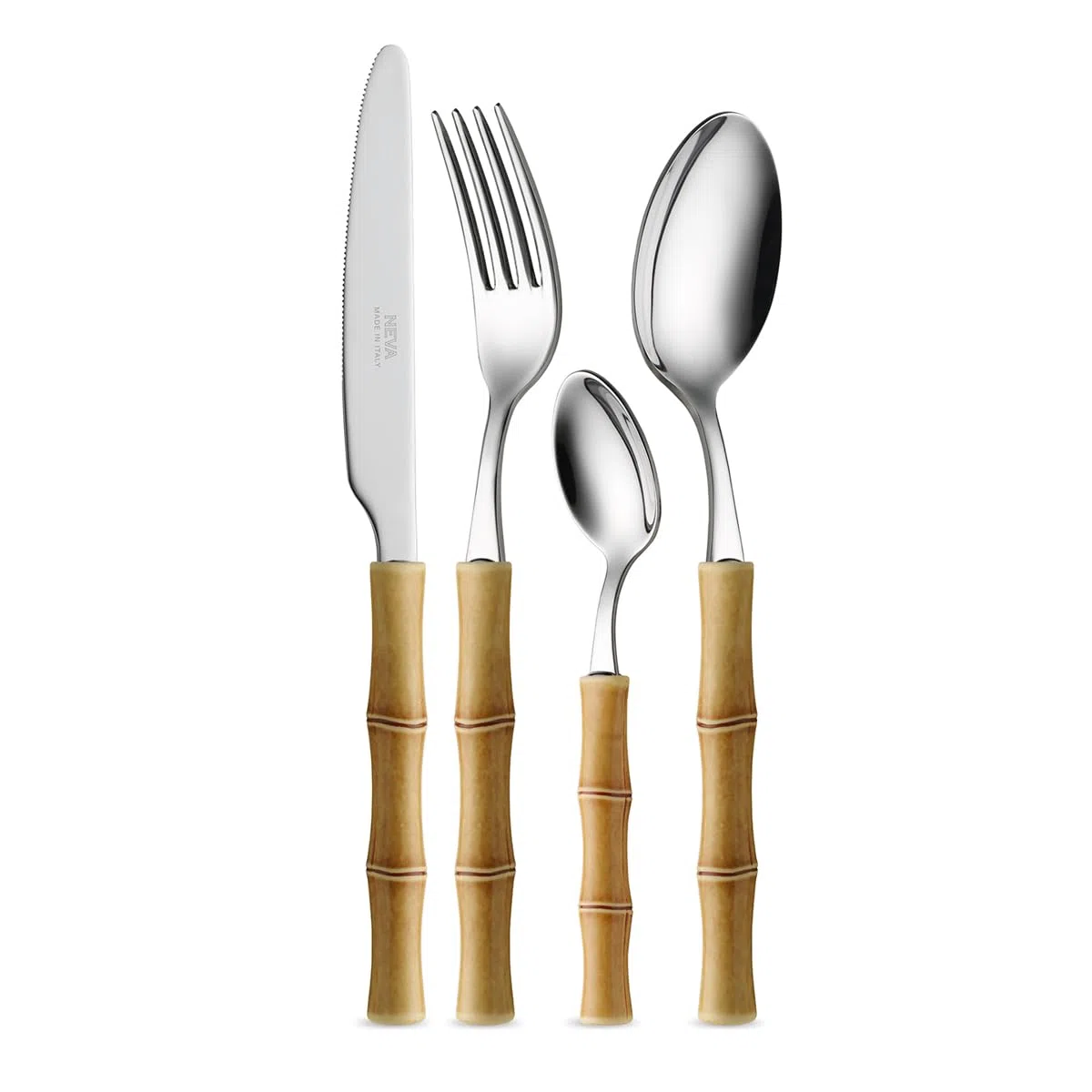 NÉVA | BISTROT Bamboo Set 24 Couverts, Couverts en Acier Inoxydable, Passe au Lave-Vaisselle, Décoration Indélébile, Beige