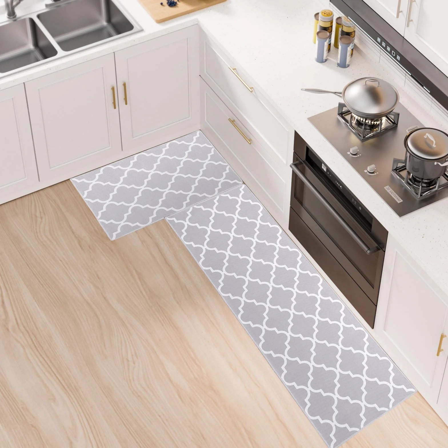 Tapis de Cuisine Antidérapant 2 Pièces 40x60cm+40x120cm Lavable Absorbant