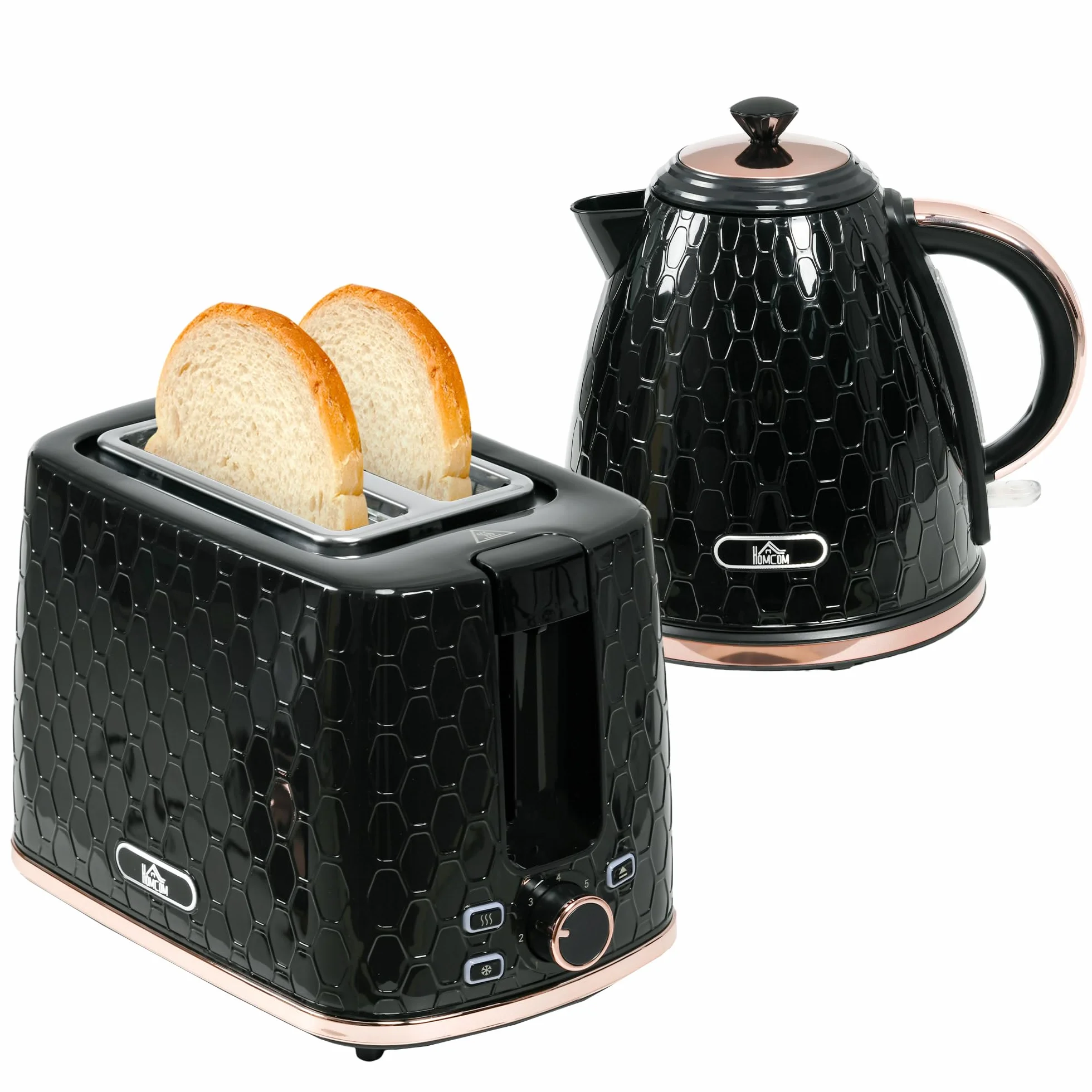 HOMCOM Bouilloire Grille-pain 2200 W 1,7 L Set Petit-déjeuner 2 Disques 7 Niveaux Grillage
