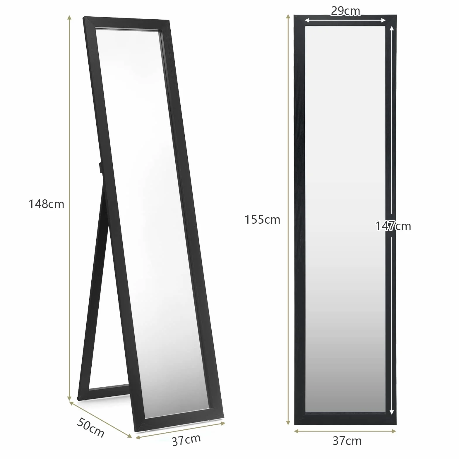GIANTEX Miroir sur Pied Mural Design 2 en 1 Cadre en Bois 37 x 155 cm Noir