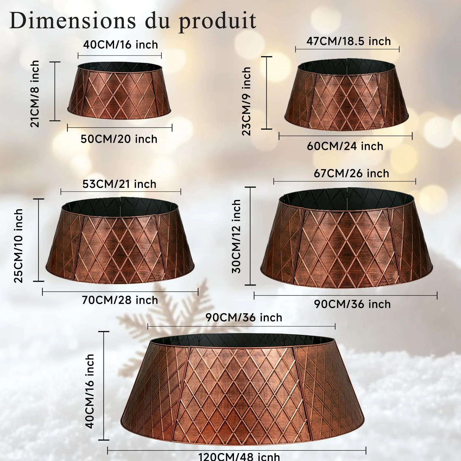 Lanpn Collier de Sapin Noël 50cm Décorations Arbre Artificiel Intérieur Extérieur Cuivre Losange