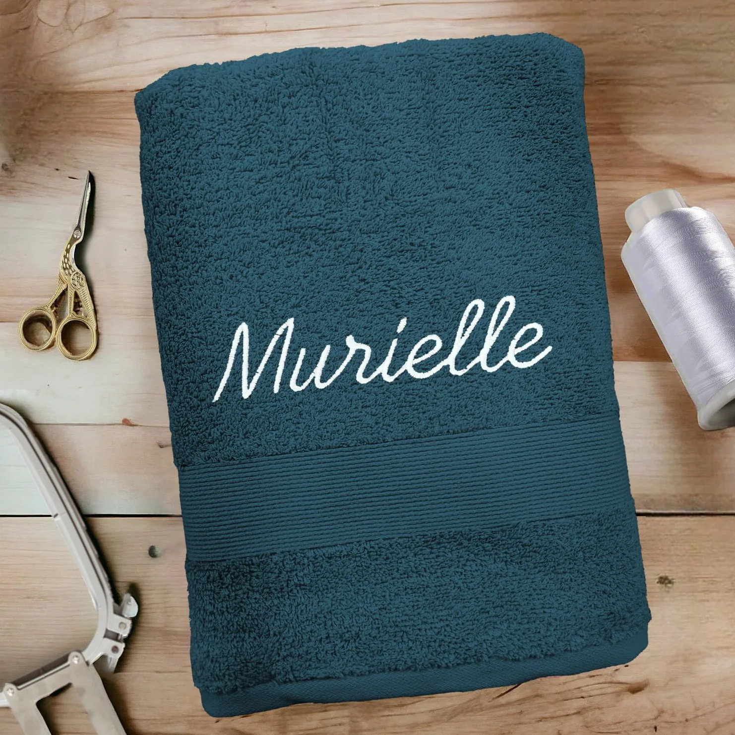Serviette personnalisée 100% Coton Prénom brodé Drap de Bain Douche 70x130cm Bleu Nuit Cadeau Noël Anniversaire