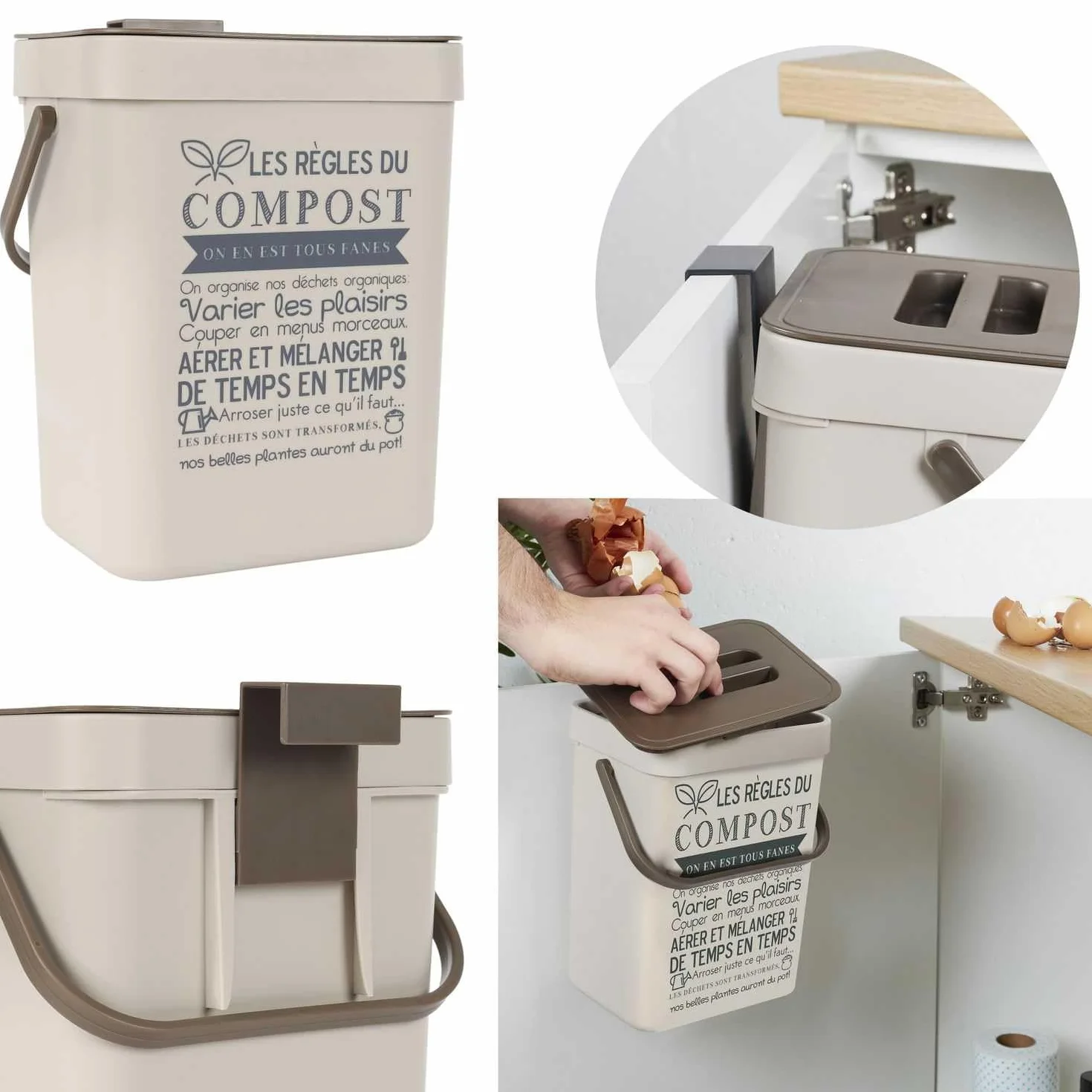Poubelle à Compost 5L Plastique avec Accroche et Anse