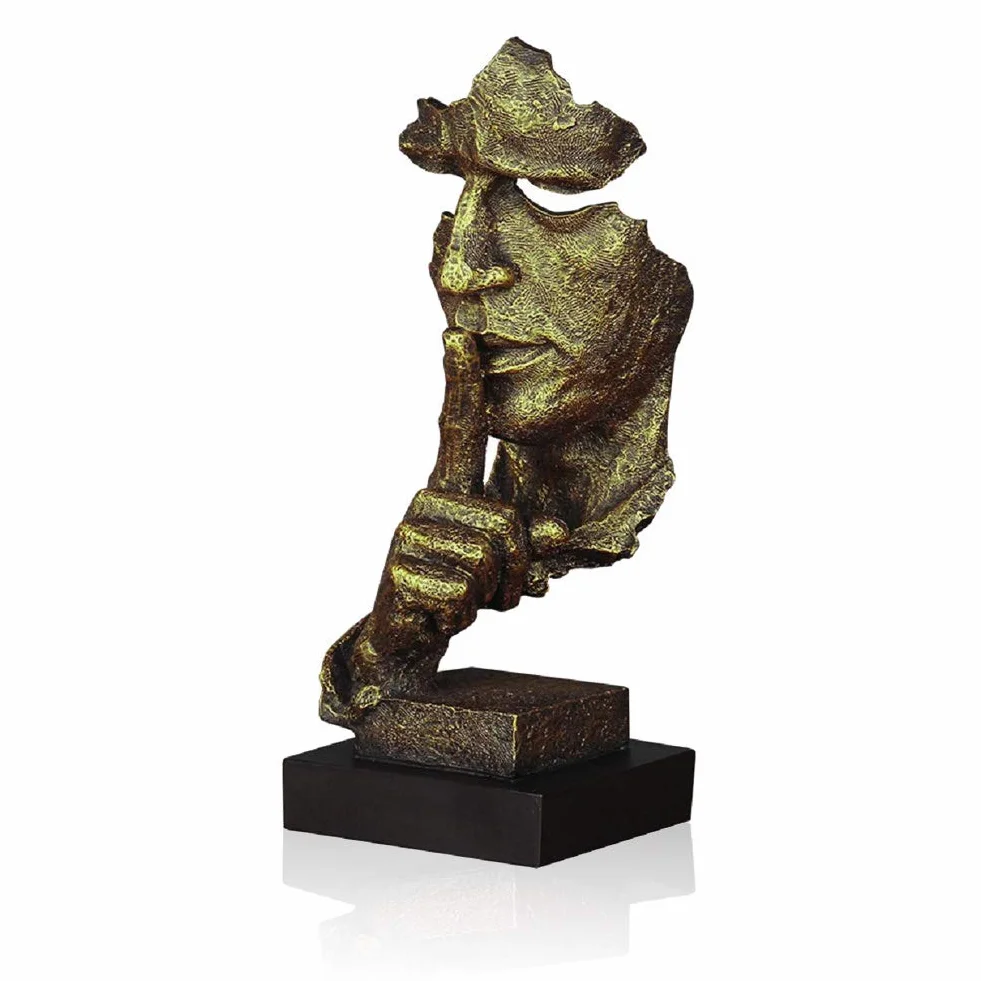 LEPENDOR Silence est d'or 34cm Statue Homme Silencieux Résine Sculpture Abstraite Décoration Bureau Figurine Cadeau