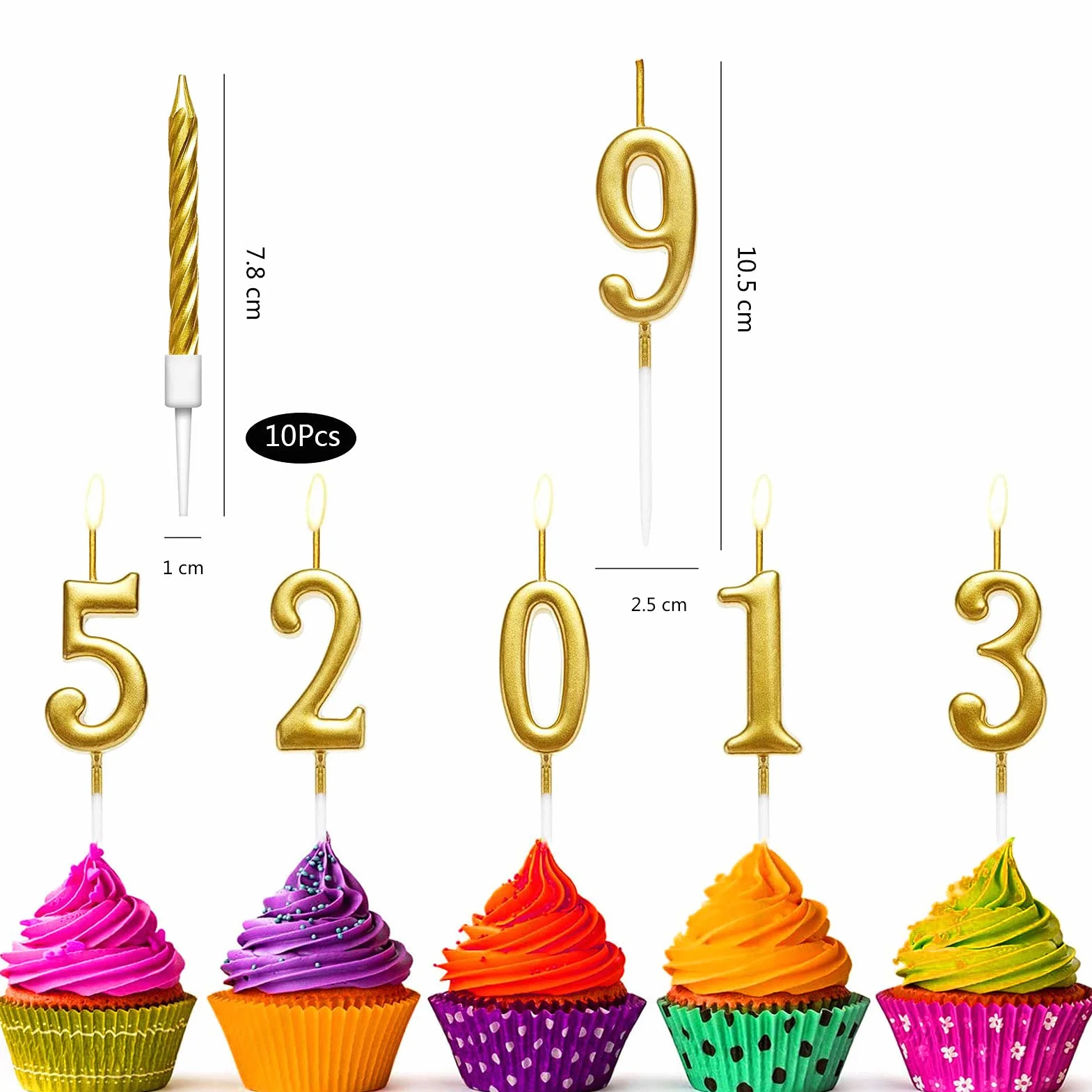 Bougies Anniversaire Chiffre 0-9 Kit 20 Pièces Doré Spirale