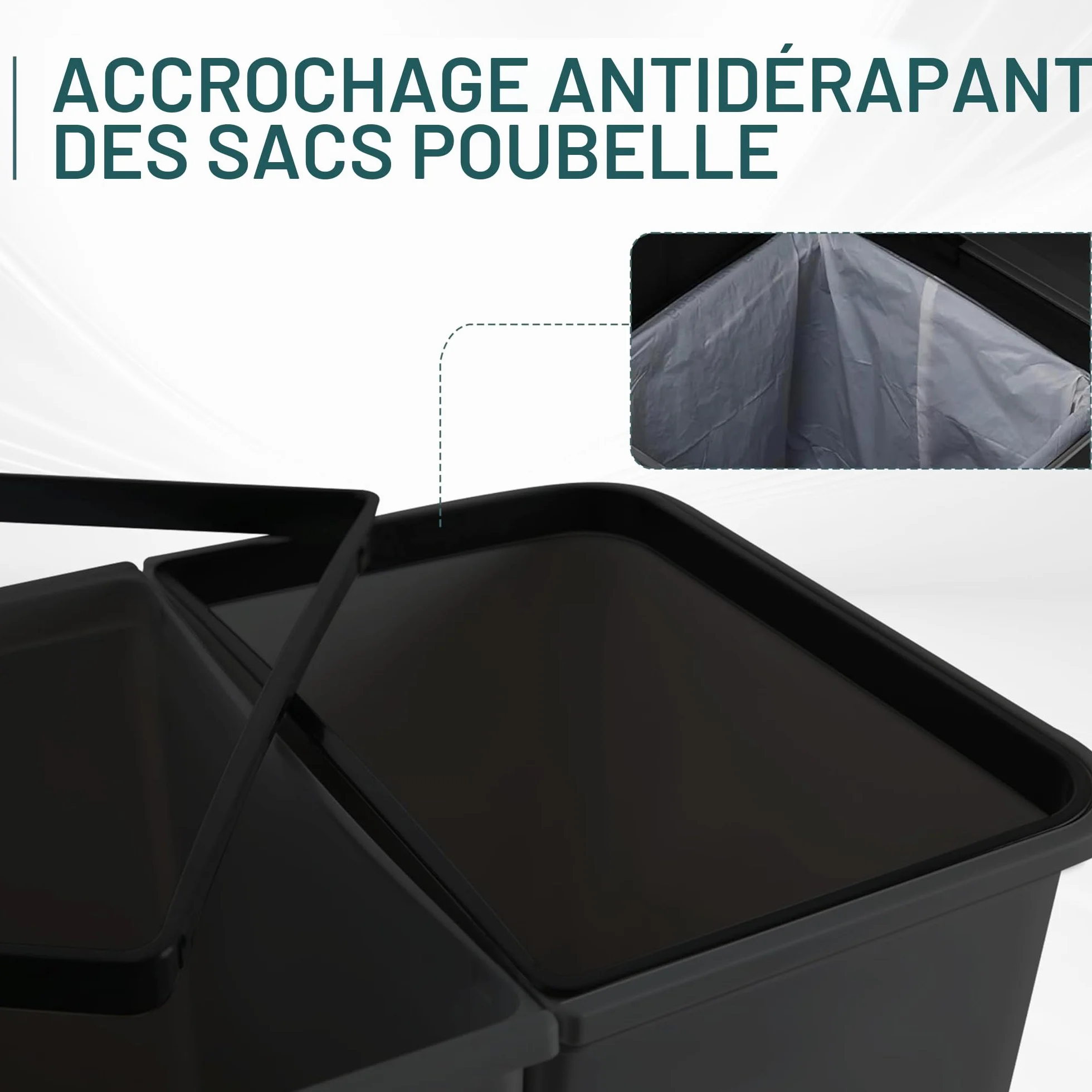 Ribelli Poubelle de tri sélectif cuisine 2 x 25 L Kunststoff geruchsdichter Abfalleimer Noir