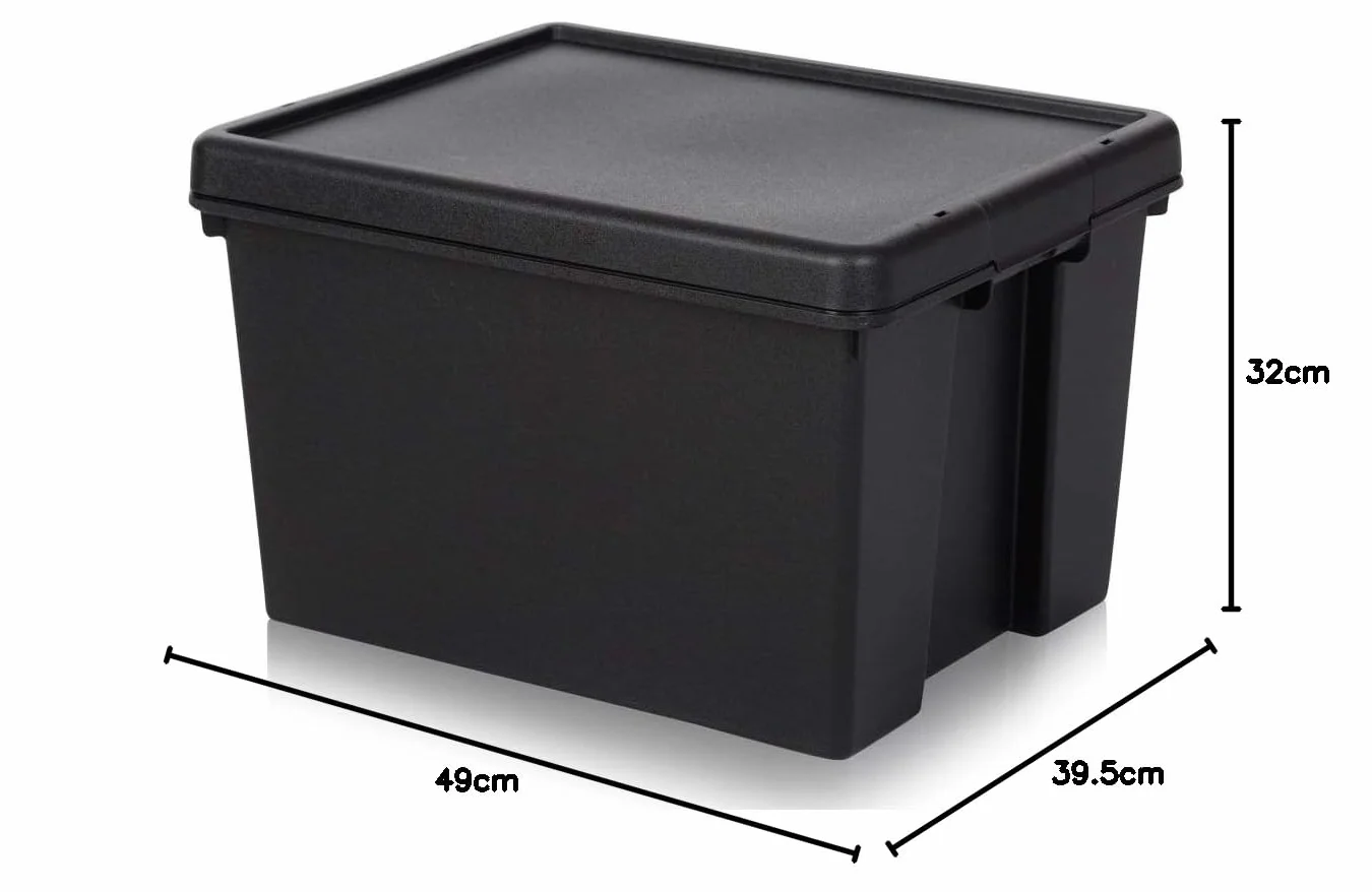 Wham Bam Lot de 2 boîtes de recyclage 45 litres avec couvercle 49 x 39,5 x 32 cm Noir