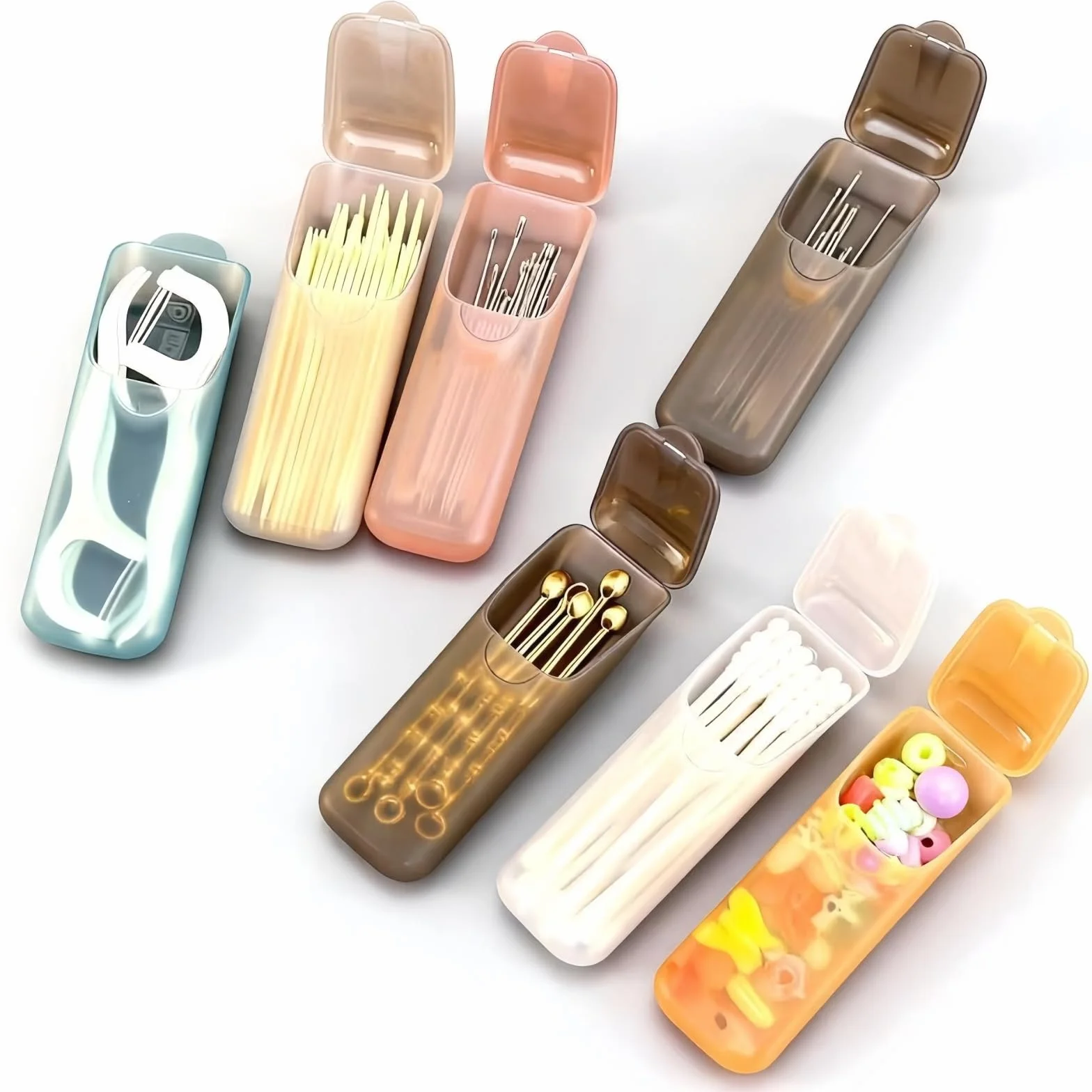 MANJIAMEI 6 Pièces Mini Porte-Cure-Dents Translucide Portable Format de Poche Distributeur à Fil Dentaire Multifonction