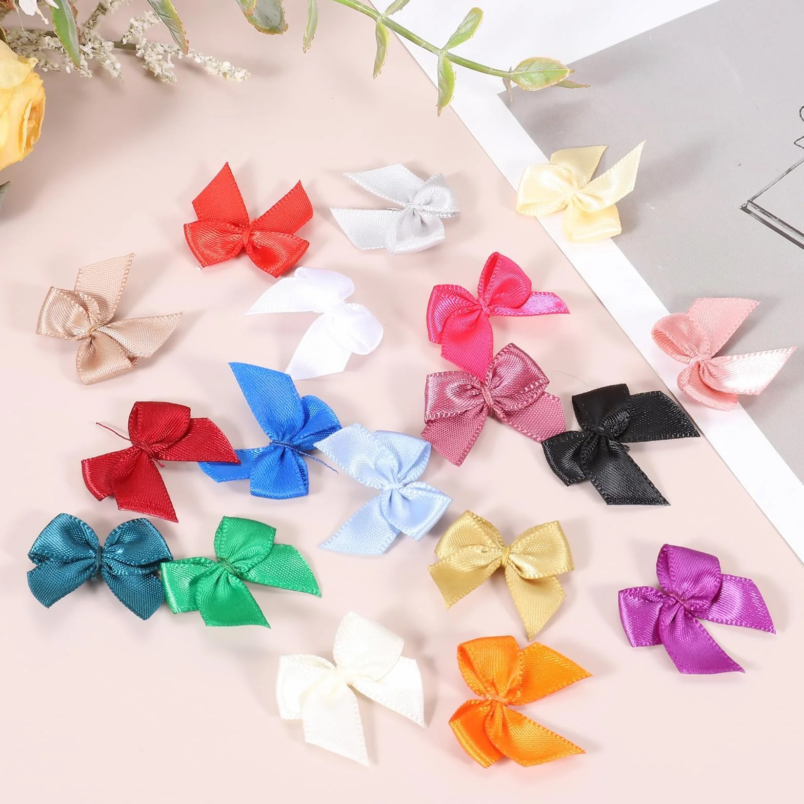 PATIKIL 2.54cm Mini Nœud en Ruban Satin Doré - Décoratif Bricolage DIY Artisanat Couture Mariage Fête Noël