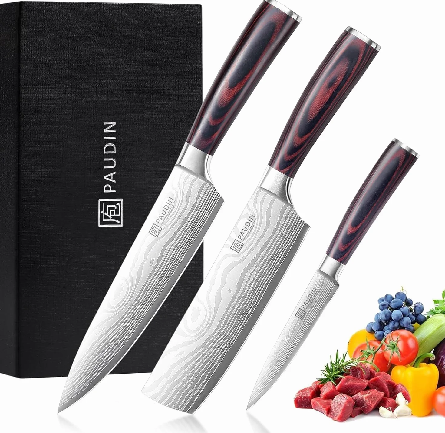 PAUDIN Couteau Cuisine Professionnel Acier Inoxydable Allemand 20cm 17cm 13cm