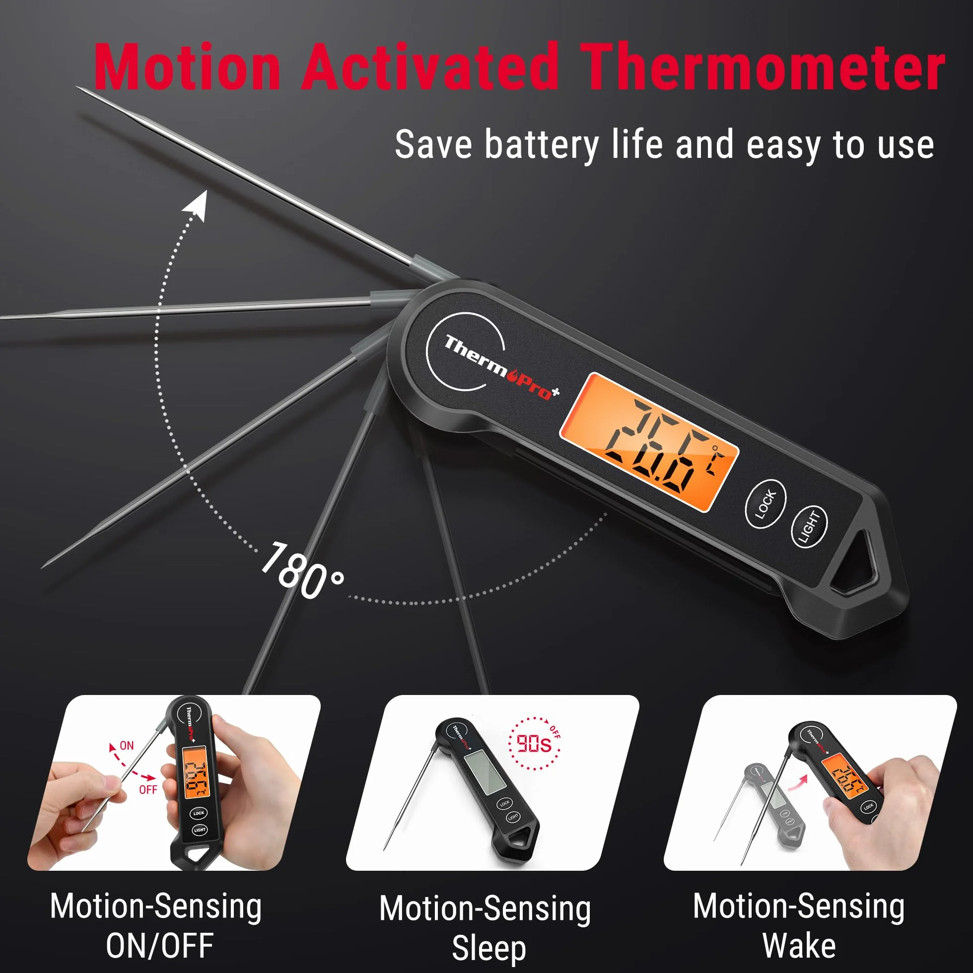 ThermoPro TP19HB Thermomètre Cuisine Numérique avec Sonde Température Alimentaire - étanche Rétroéclairé pour Barbecue