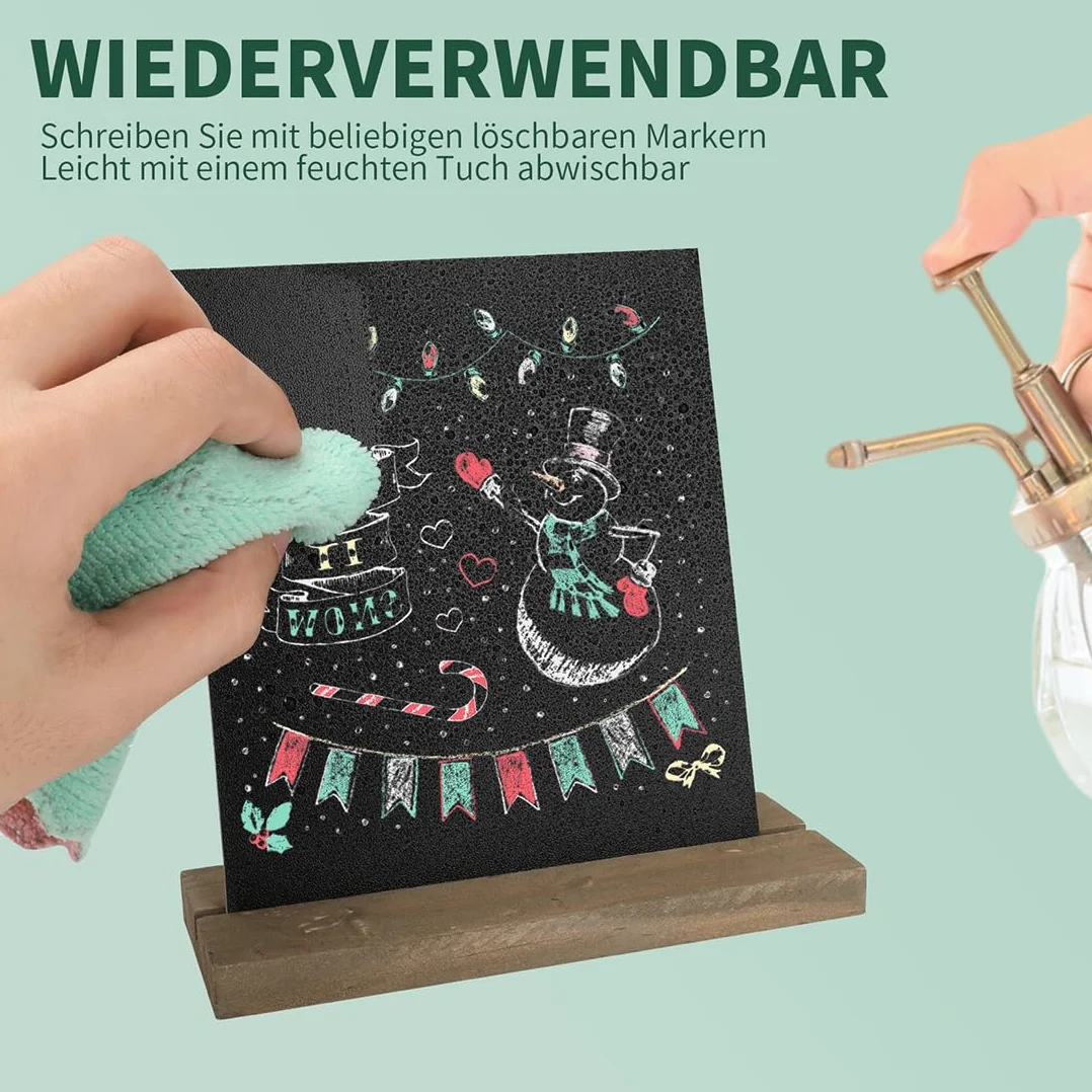 Lot de 8 Tableaux noirs en ardoise avec supports en bois, 3 stylos pour menu de fête et mariage
