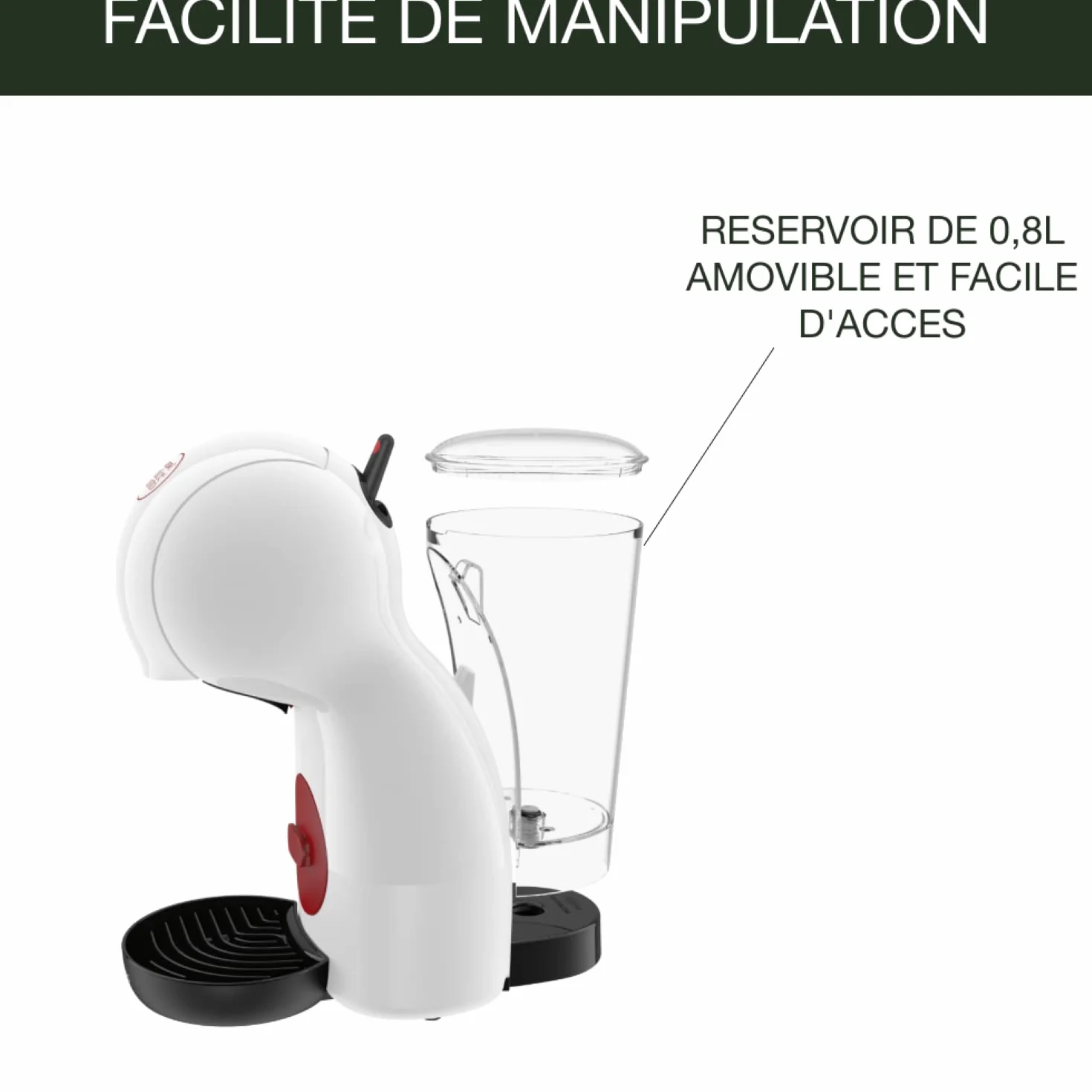 Nescafé Dolce Gusto Krups Machine à café Piccolo XS KP1A3110, 15 bars, Multi-boissons, Arrêt automatique