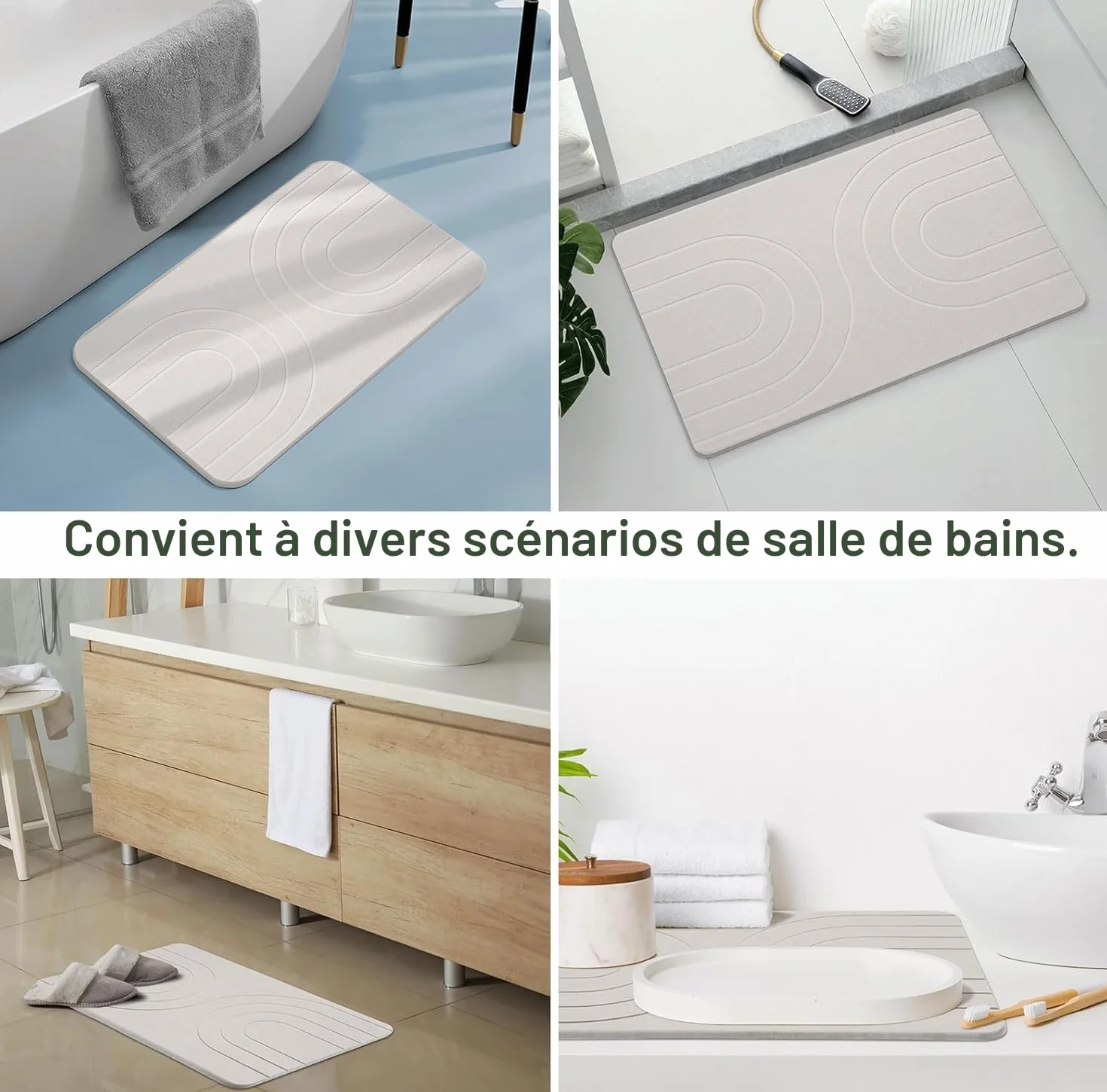 Feilifan Tapis de Bain en Pierre de Diatomite 60 x 38 cm Blanc