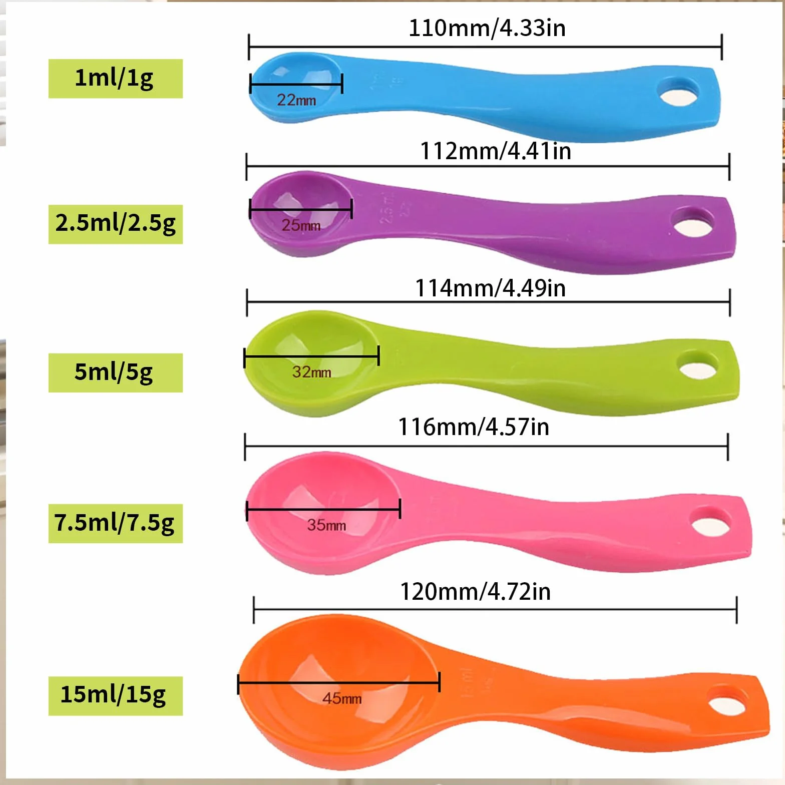 Cuillères Doseuses 15 g 7,5 g 5 g 2,5 g 1 g Ensembles de Doseuse pour Mesure de Liquides et Poudres