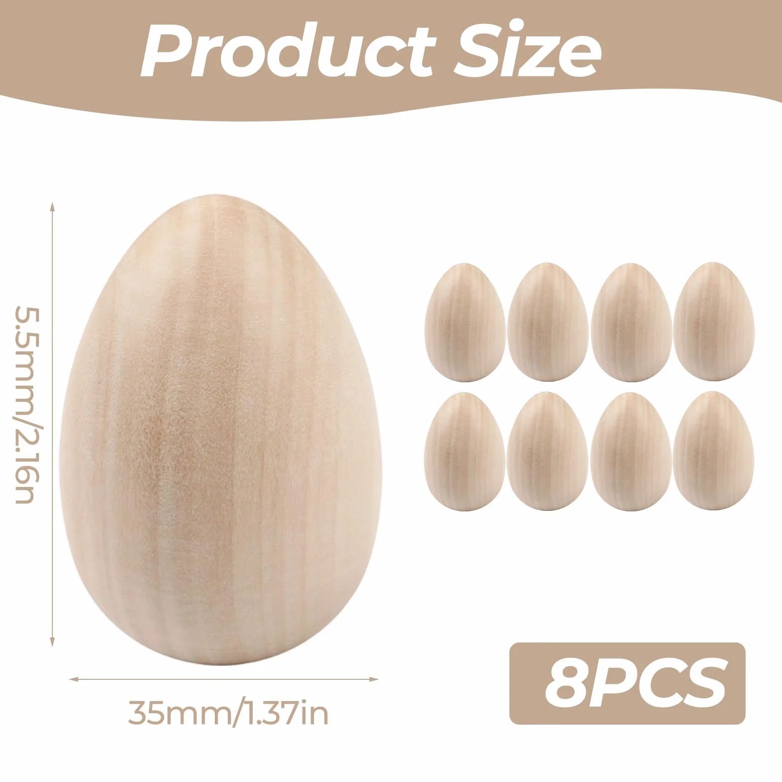 Œufs en Bois Naturel de Hêtre pour Artisanat de Pâques – Lot de 8