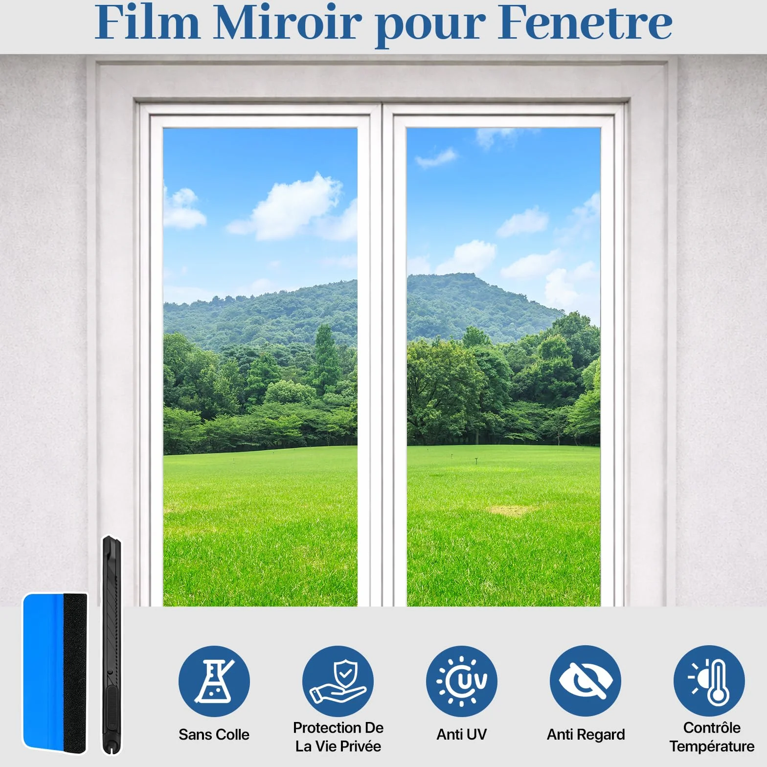 Film Fenetre Anti Regard Anti Chaleur 44.5x200cm sans Colle Occultant Fenêtre Bon Effet Miroir Anti UV Protection Vie Privée Salon Chambre