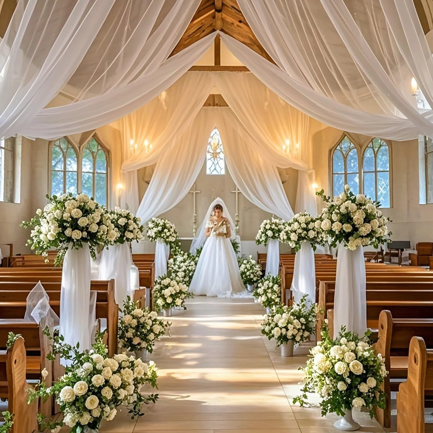 Tenture Mariage Voilage Blanc Arche 75cmx8m Tulle Organza Drapé Décoration Cérémonie