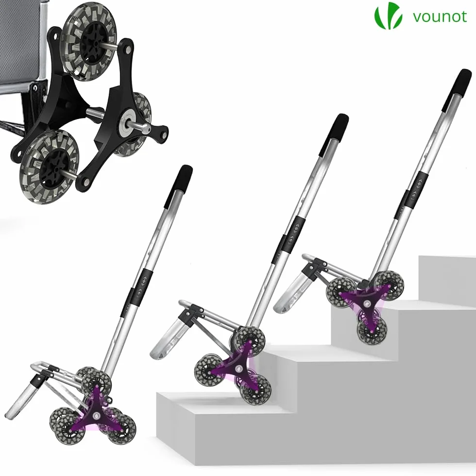 VOUNOT® Chariot de Courses 6 Roues Aluminium Pliable 2 en 1 Sac Escalier Gris 58 L