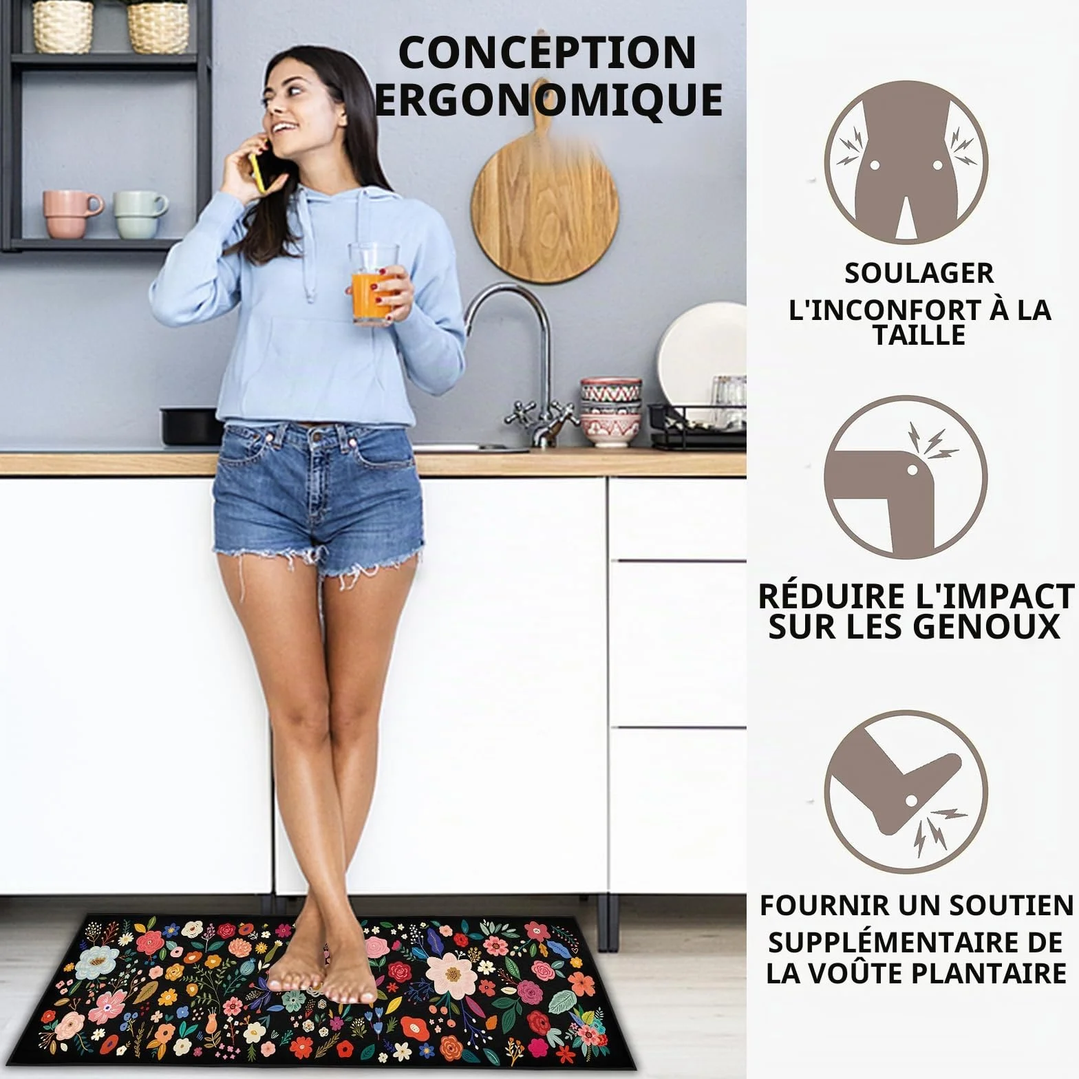 Tapis antidérapants de cuisine lavable anti-fatigue lot de 2 décoration maison