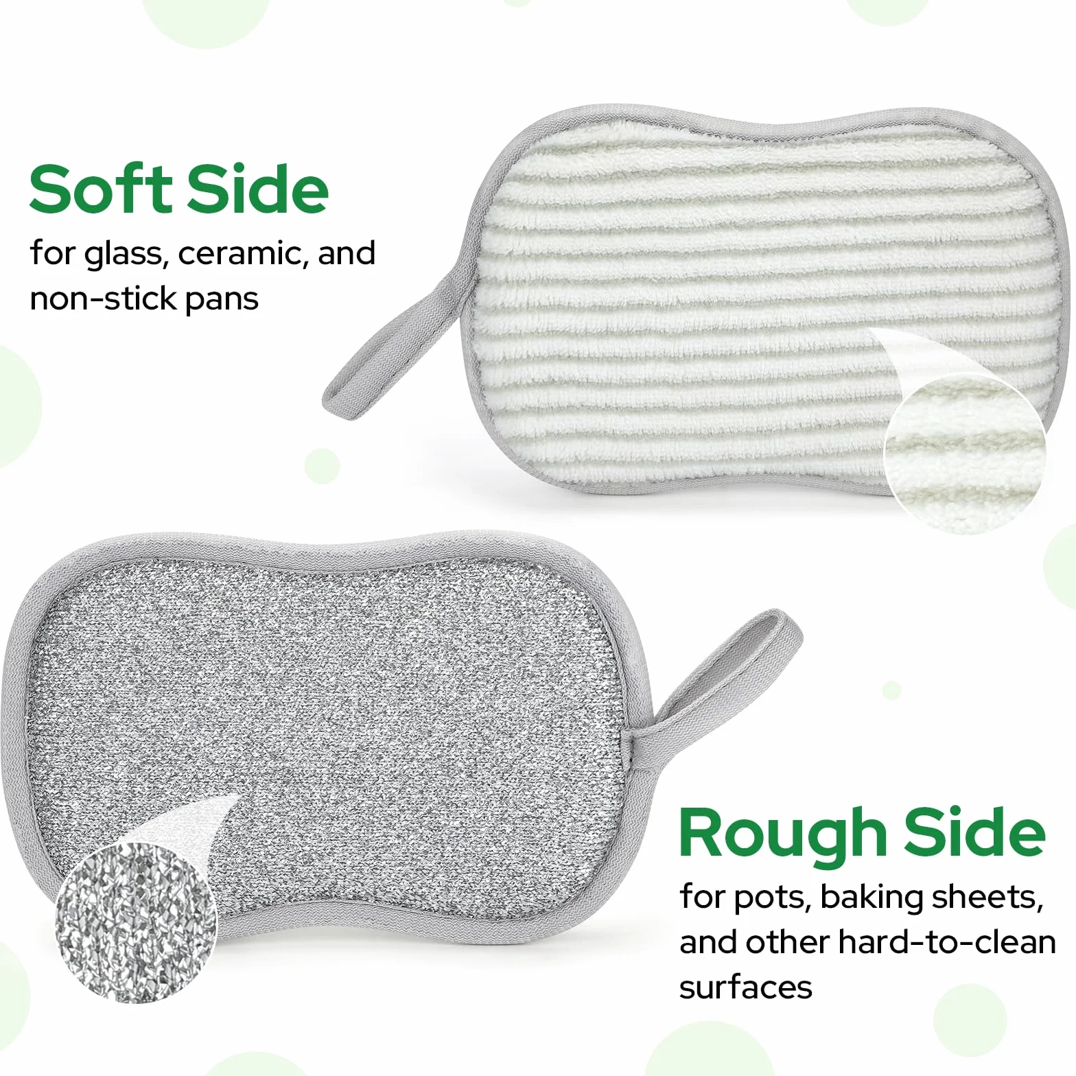 Eponge Vaisselle Doppelface Lot de 8 Anti-Rayures Lavable Microfibre 9,5x16 cm