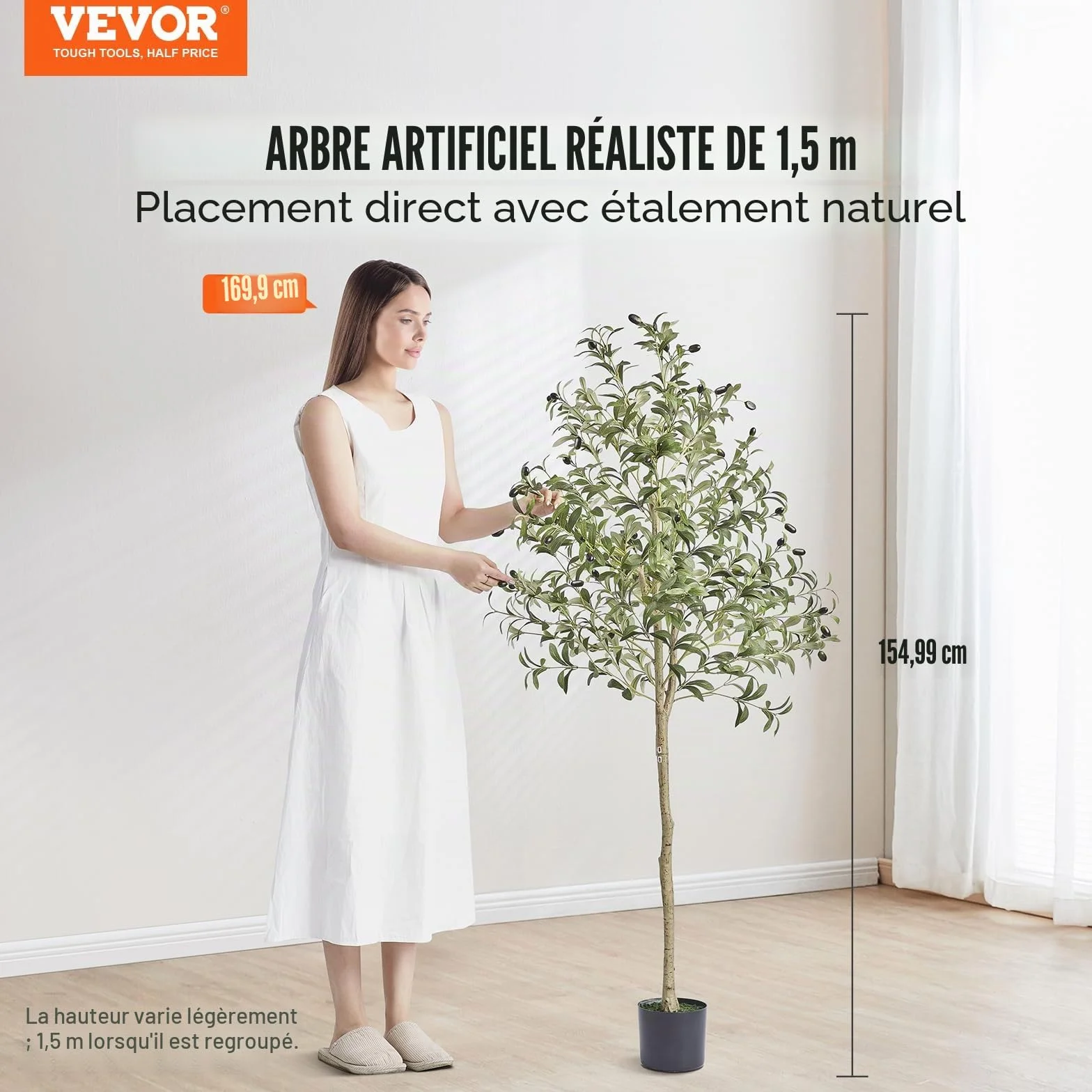 VEVOR Faux Arbre 155 cm Vert Plante Artificielle PE Haut Olivier avec Pot 150x125 mm