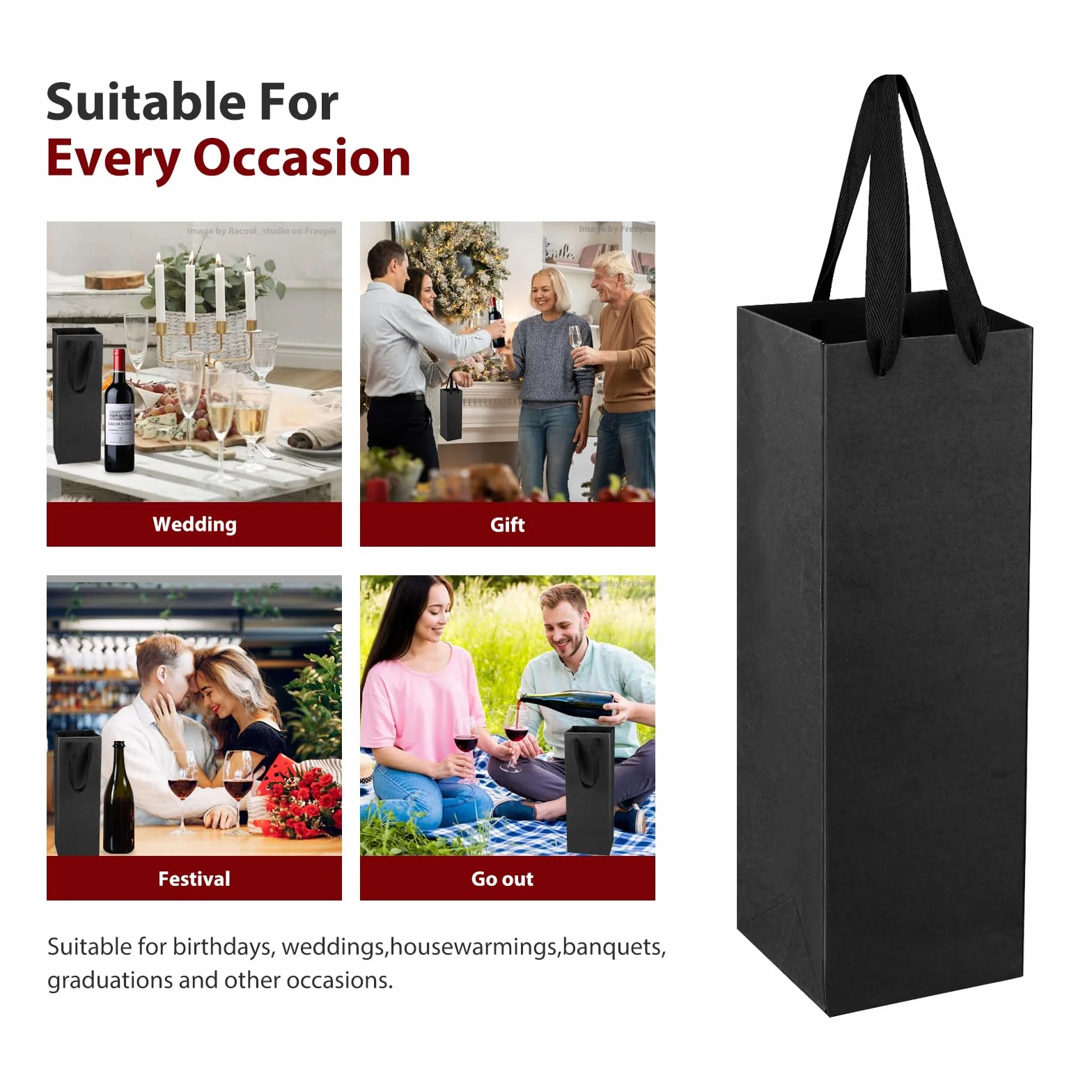Fabaoday Pochette Cadeau Bouteille 20 PCS Sacs Cadeaux en Papier Kraft avec Poignées pour Vin