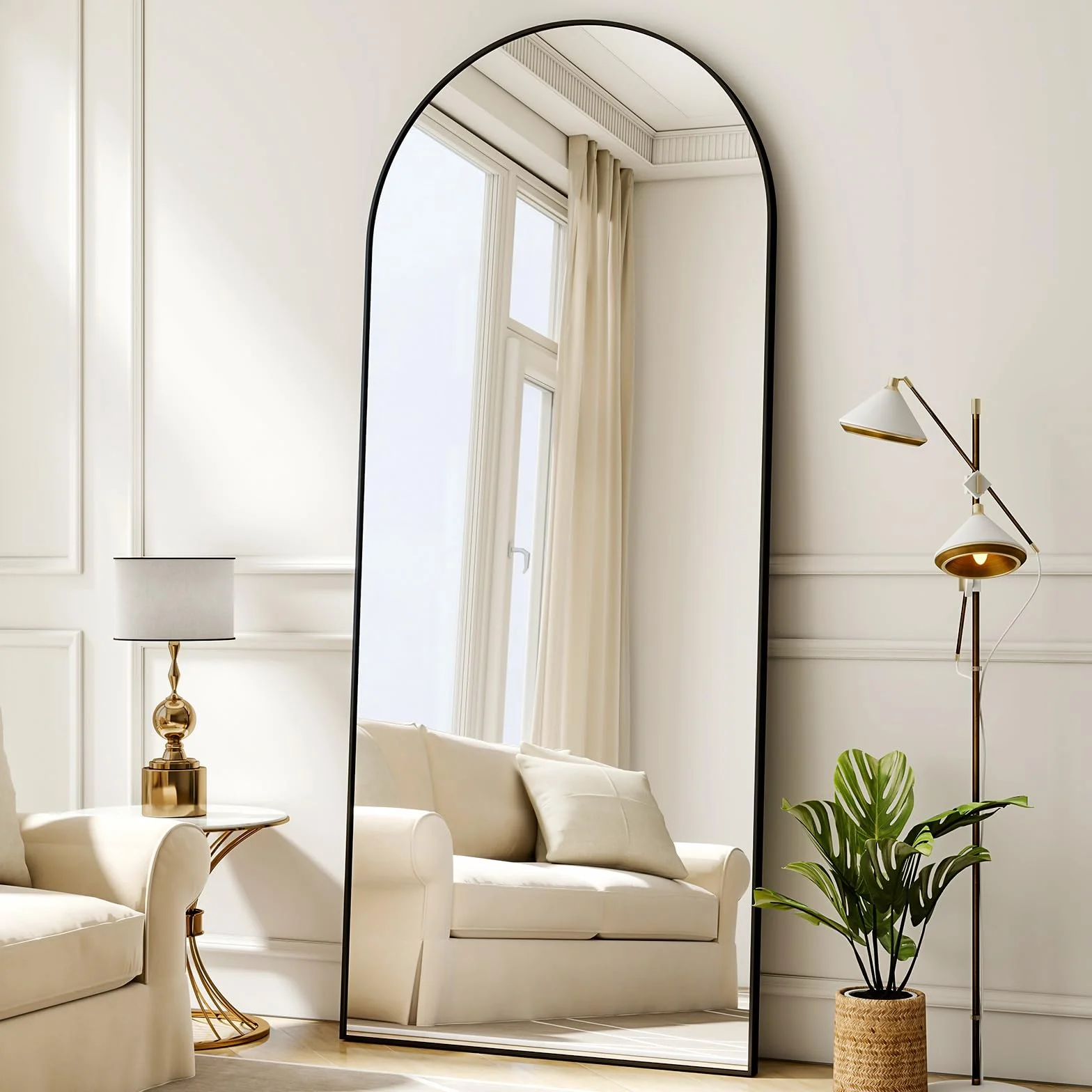 BEAUTYPEAK Miroir pleine longueur arqué 165 x 60 cm sur pied noir