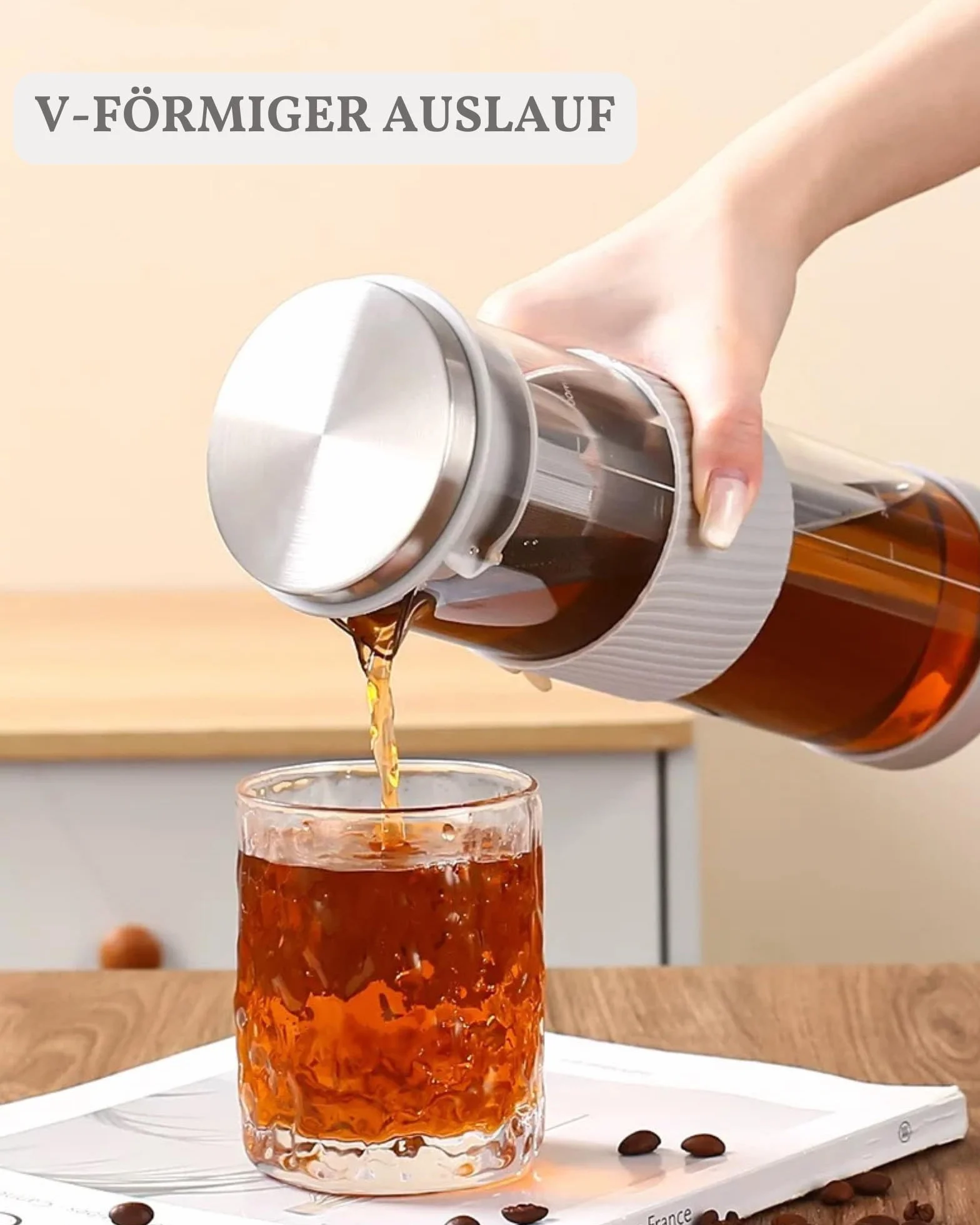 JanYoo Cafetière à piston 800 ml acier inoxydable 304 filtre silicone bec verseur café glacé