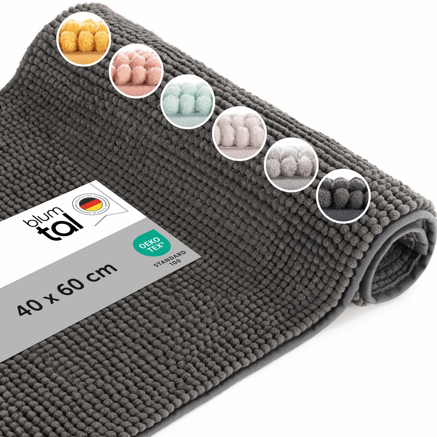 Tapis de Bain Absorbant Antidérapant Oeko-Text 60x40 Gris foncé