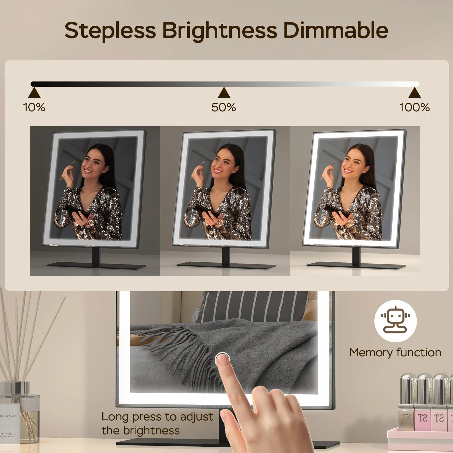 ANTENLICHT Miroir Maquillage LED 3 Modes de Couleur Hollywood Intensité Variable Contrôle Tactile Noir 34 x 25cm
