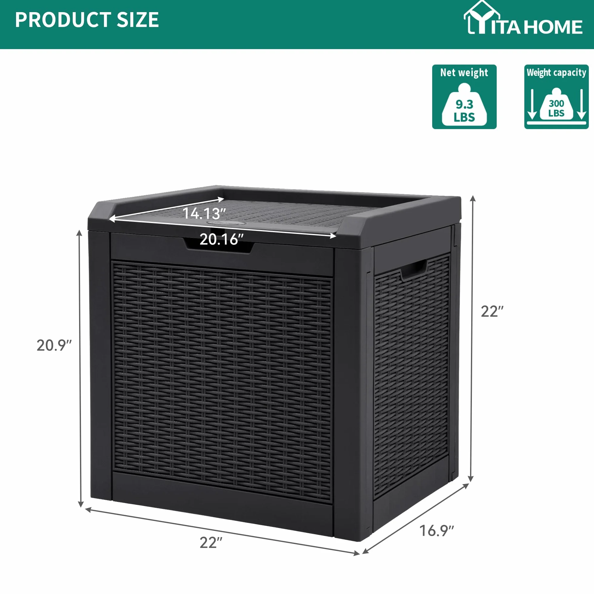 YITAHOME Boîte de rangement extérieur rotin 118 L imperméable avec couvercle poignées verrouillables jardin coussins
