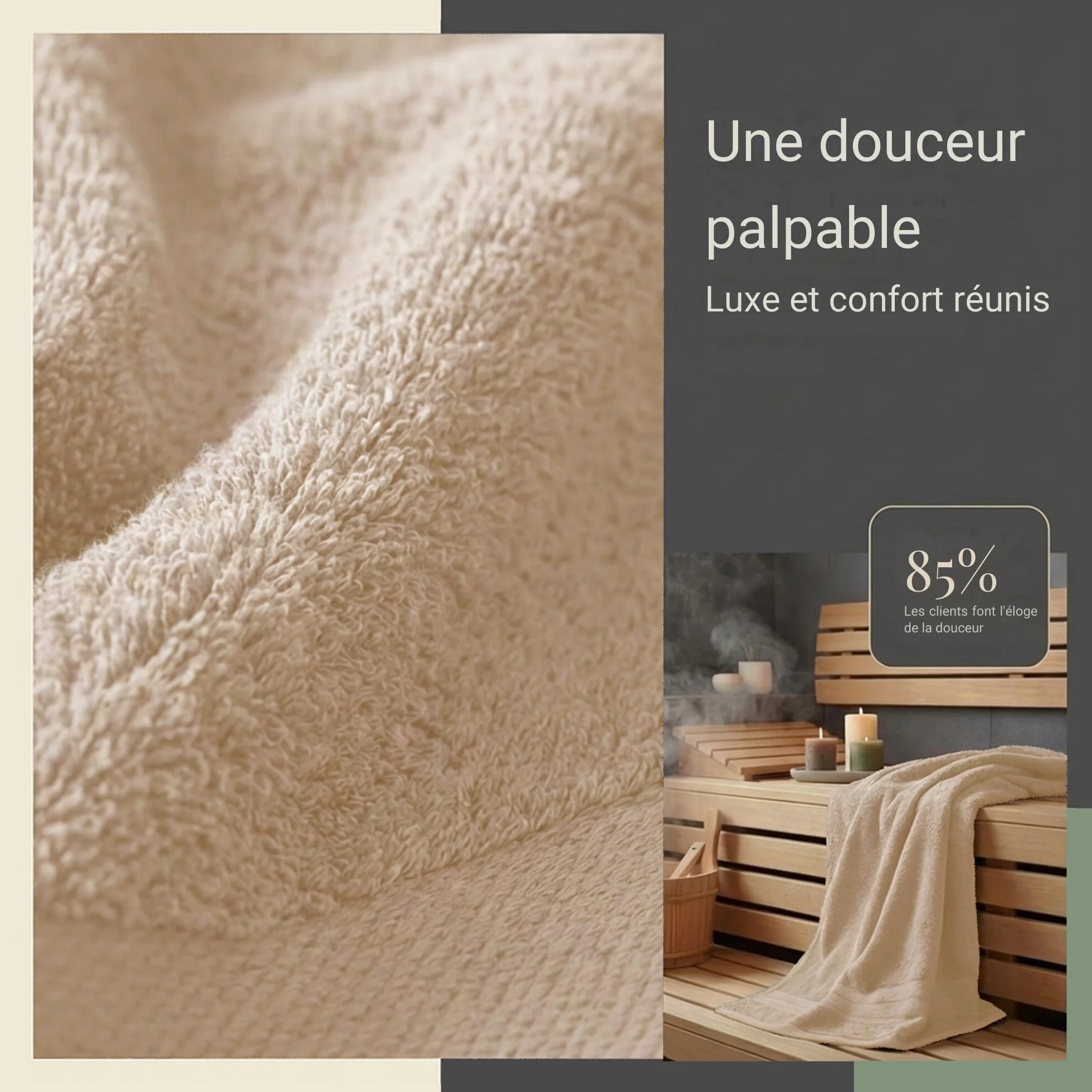 Komfortec Lot de 2 Serviettes de Sauna 80 x 200 cm 100% Coton XXL Beige