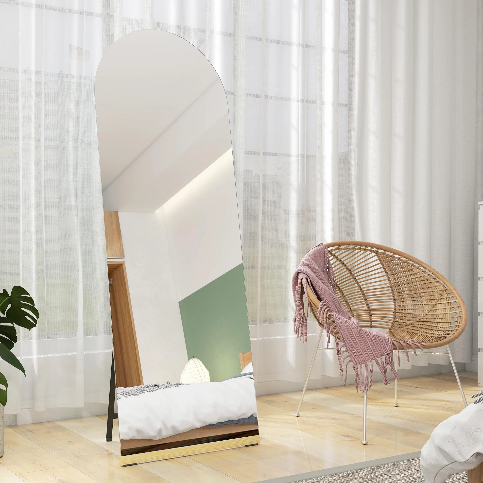HOMCOM Miroir complet incurvé sans cadre en bois 160 x 50 cm